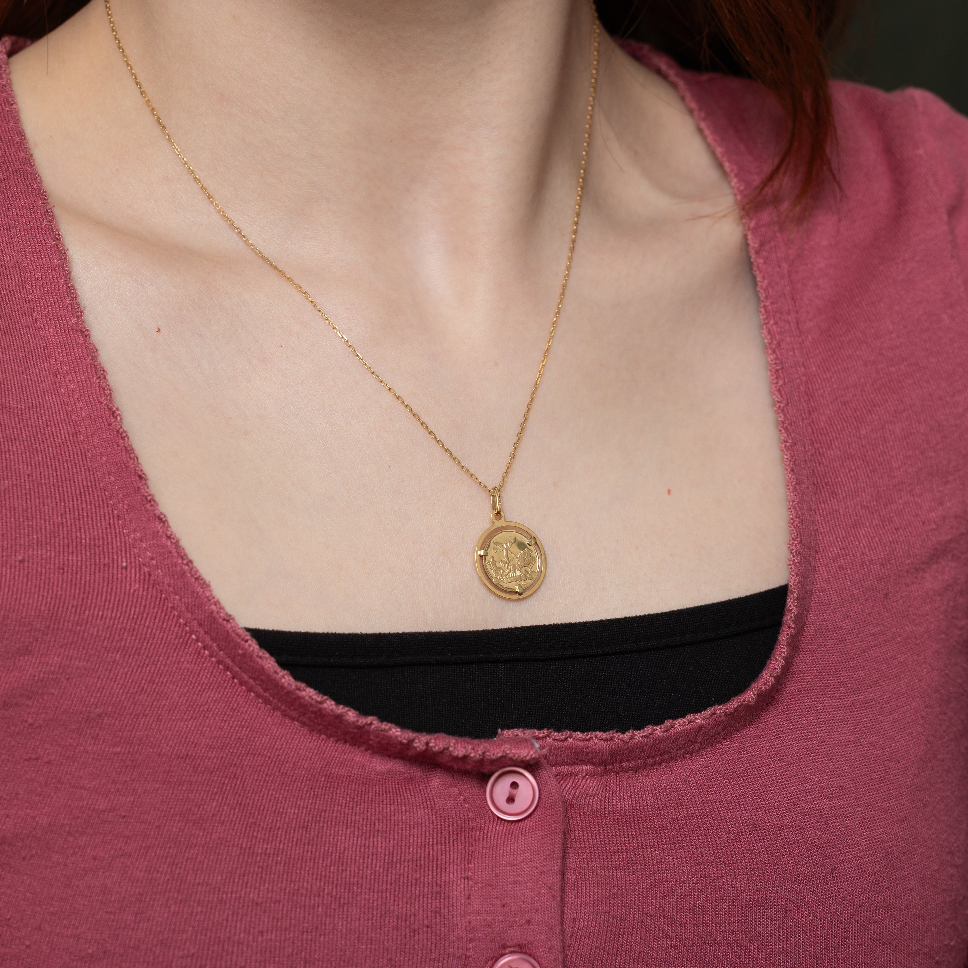 Retro Italian 18k Yellow Gold Libra Pendant Necklace | 18"