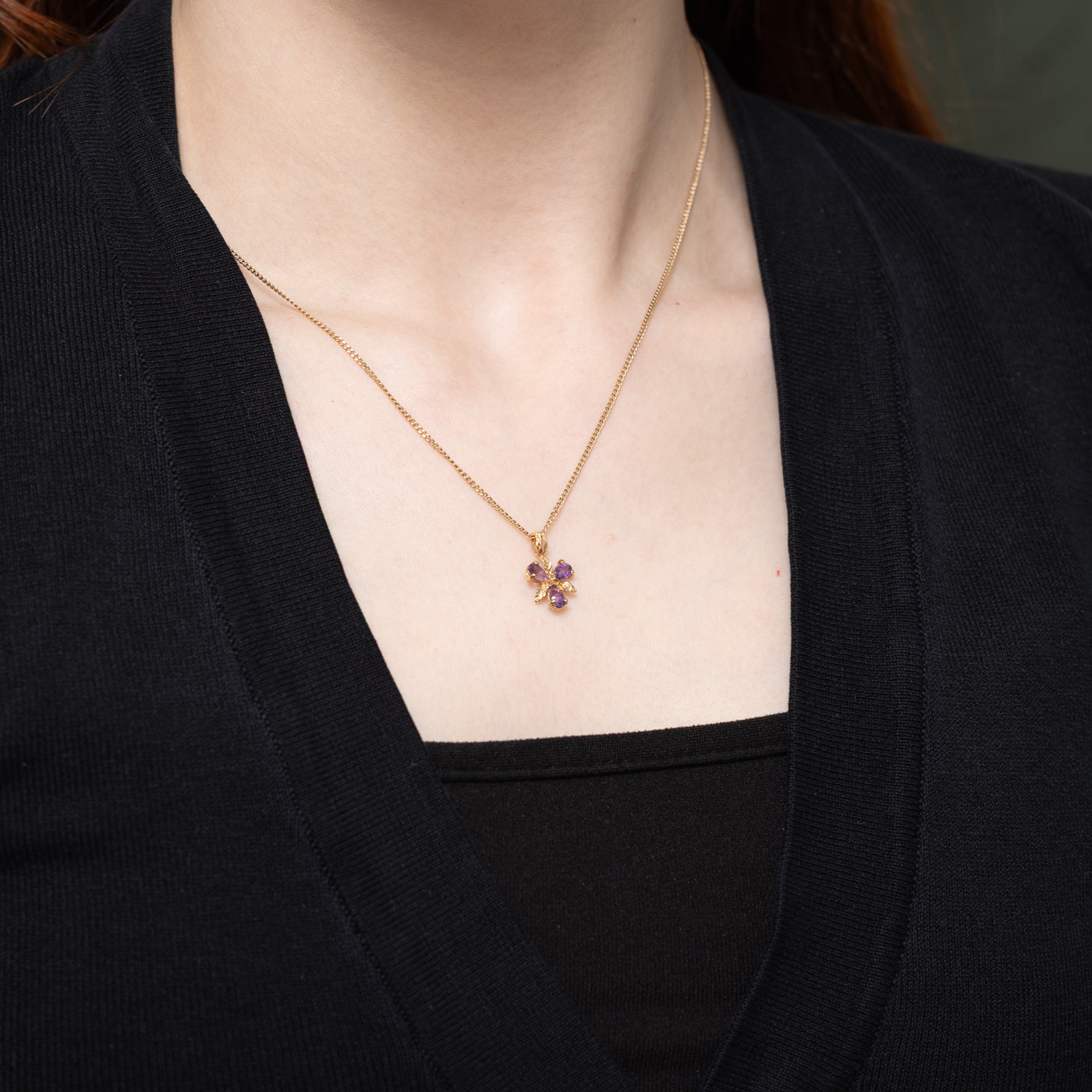 Pear Cut Amethyst Floral Pendant