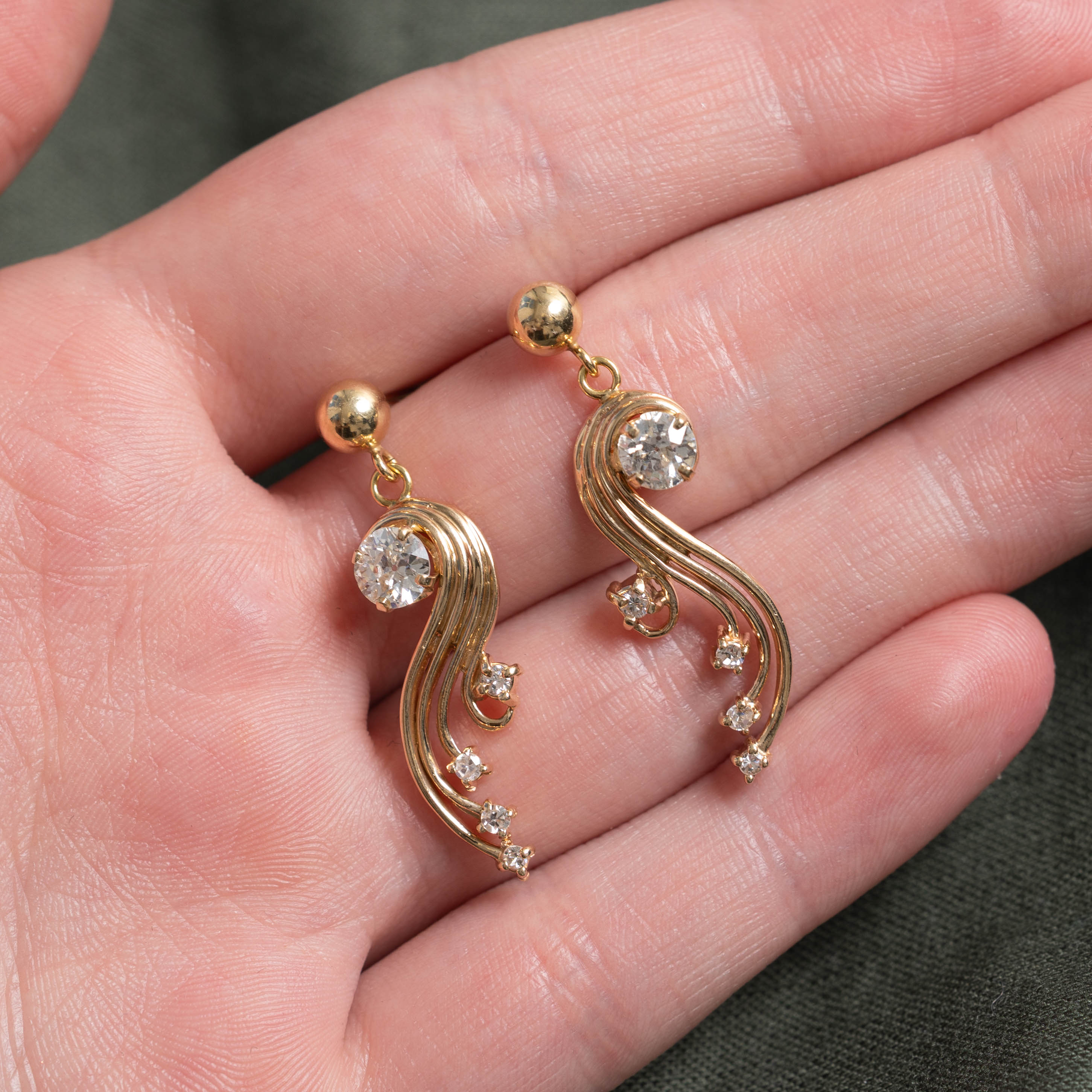 14k Diamond Waterfall Drop Earrings | 1.02 ctw SI2/I1 J/K, 0.16ctw