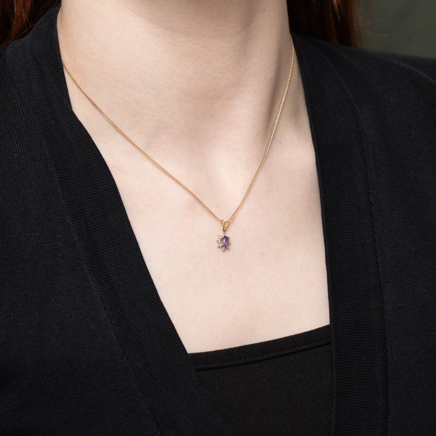 Amethyst & Diamond Petal Pendant