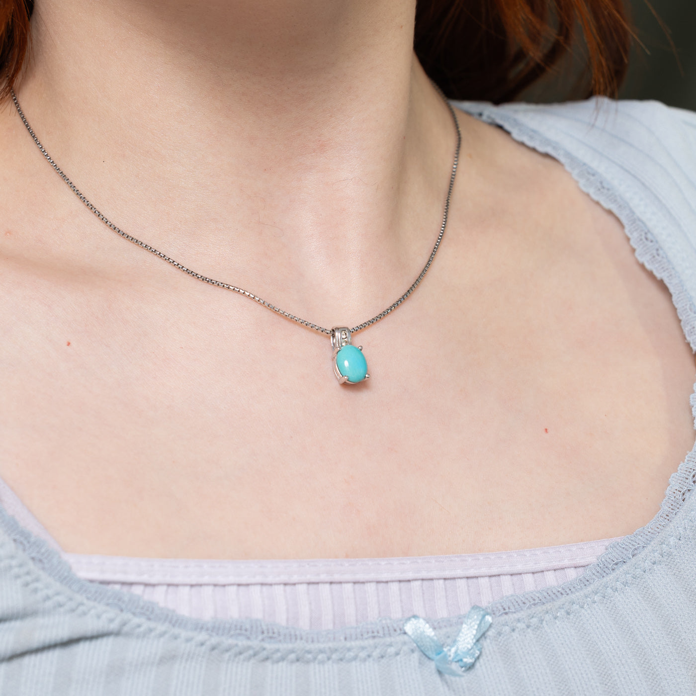 Turquoise & Diamond Pendant Necklace | 2.7ct, 0.03ctw | 18" |