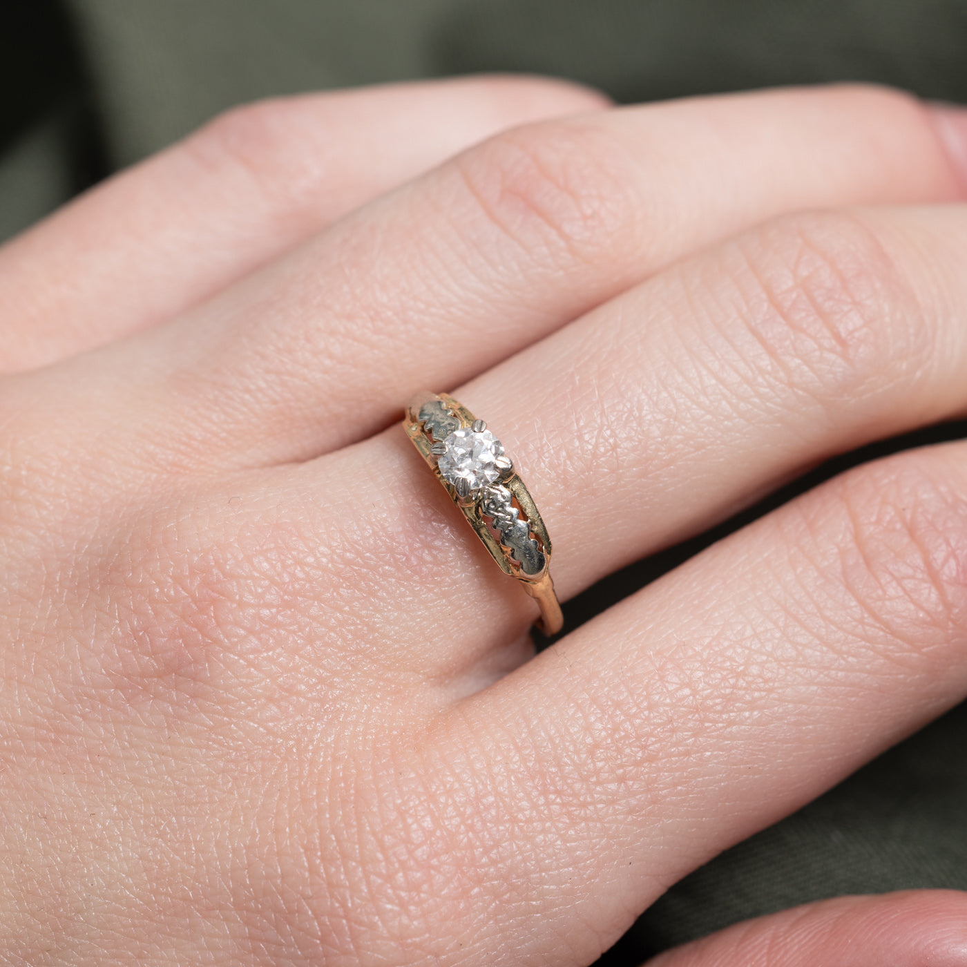 Two Tone Gold Old European Cut Diamond Ring | 0.32ct VS2 G/H | SZ 6.75 |