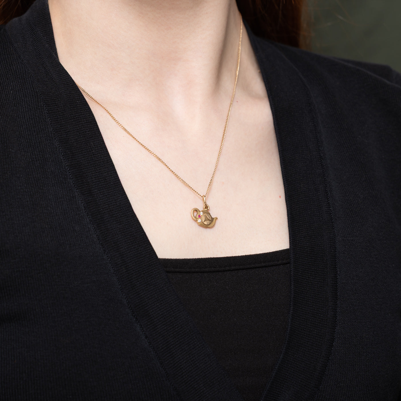 Synthetic Ruby & Diamond Teapot Charm