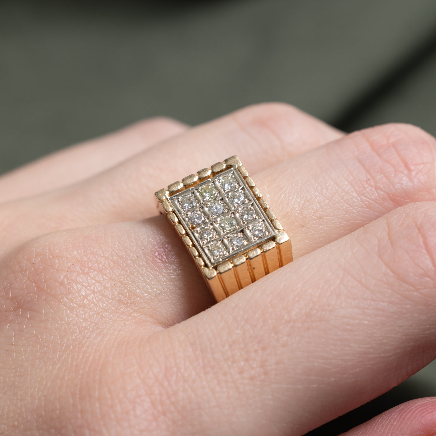 Diamond Grid Grooved Signet Ring | 0.54ctw | SZ 8.75 |