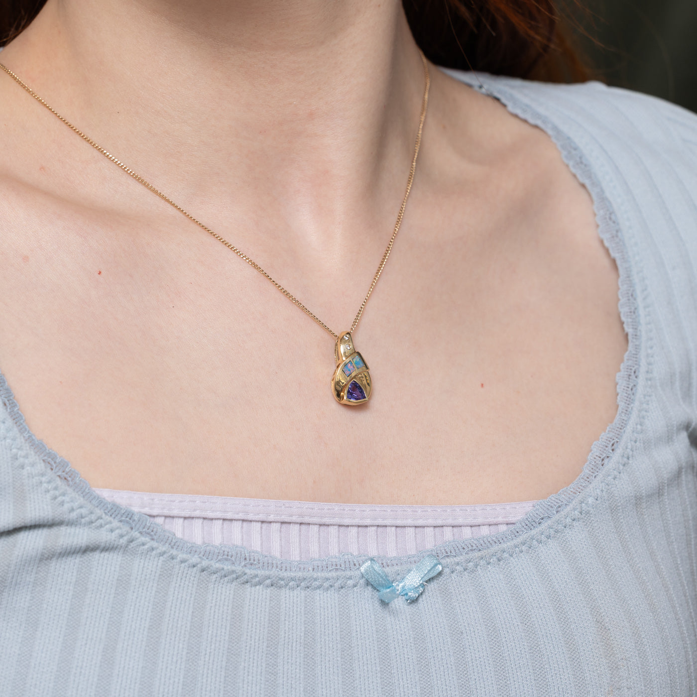 Tanzanite, Opal & Diamond Crossover Pendant | 0.82ctw, 0.02ctw |