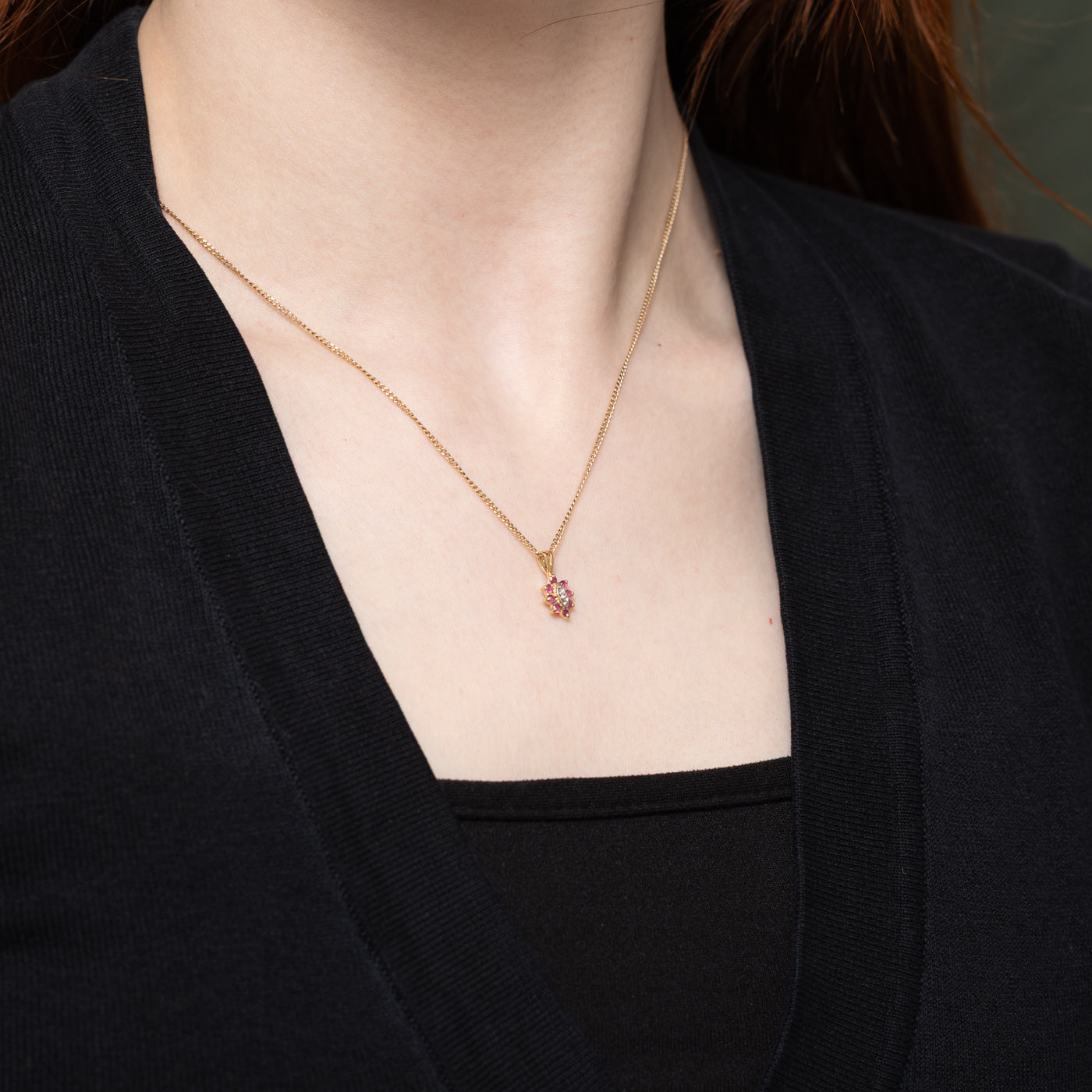 Ruby & Diamond Petal Halo Pendant