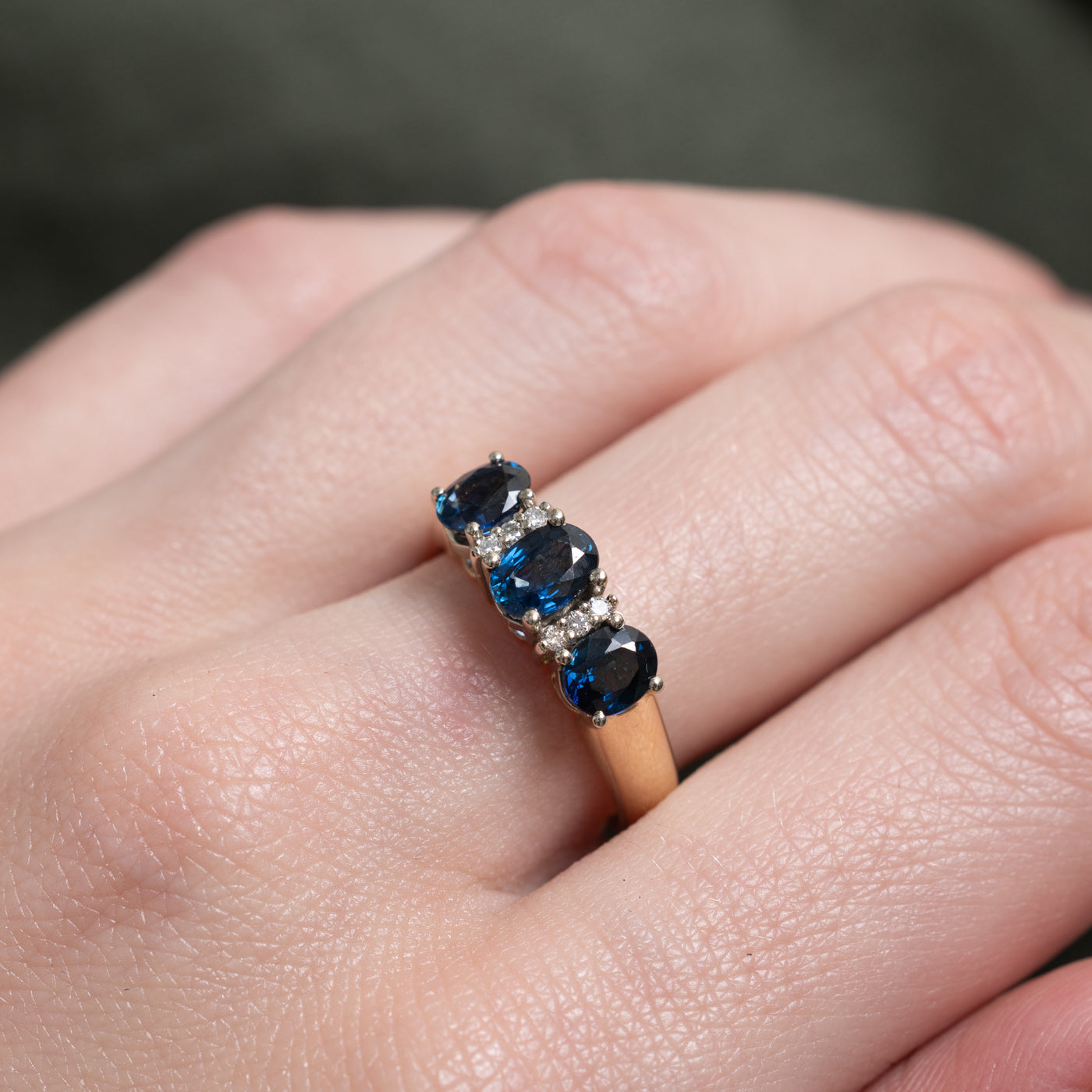 'Birks' Three Stone Sapphire & Diamond Ring | 1.75ctw, 0.06ctw | SZ 6.25 |