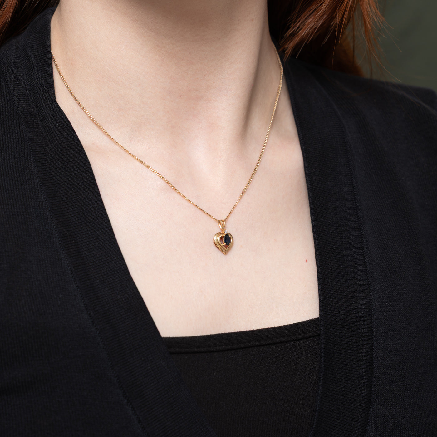 Sapphire & Diamond Heart Pendant