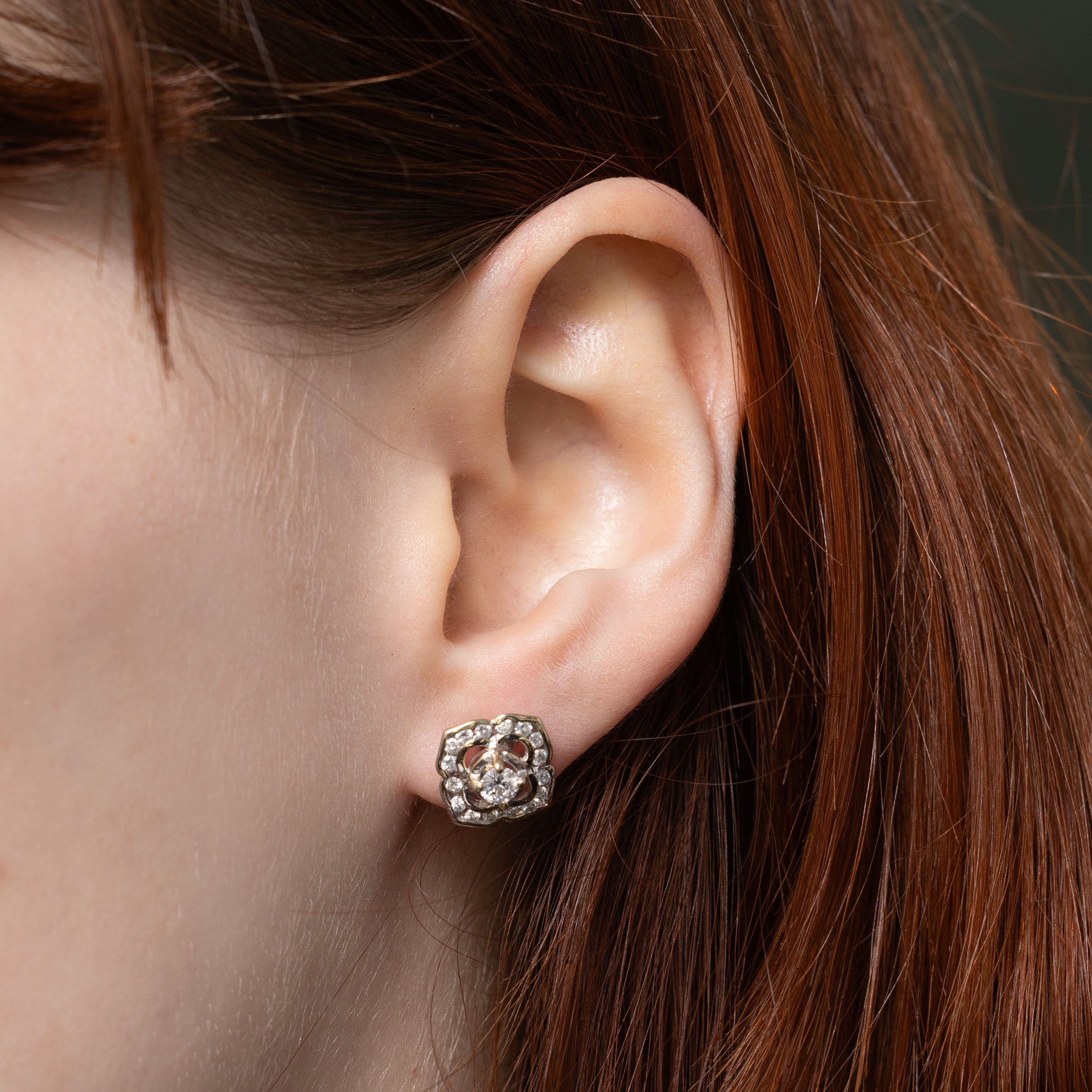 Diamond Flower Halo Stud Earrings | 0.74ctw