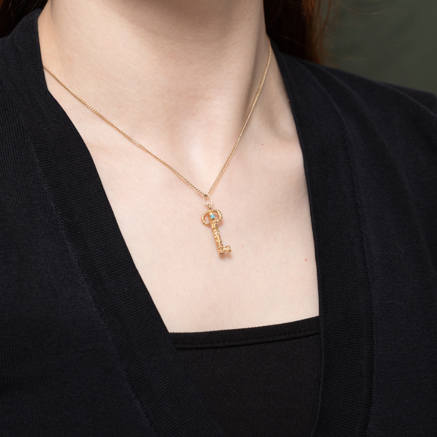 Turquoise Textured Key Charm