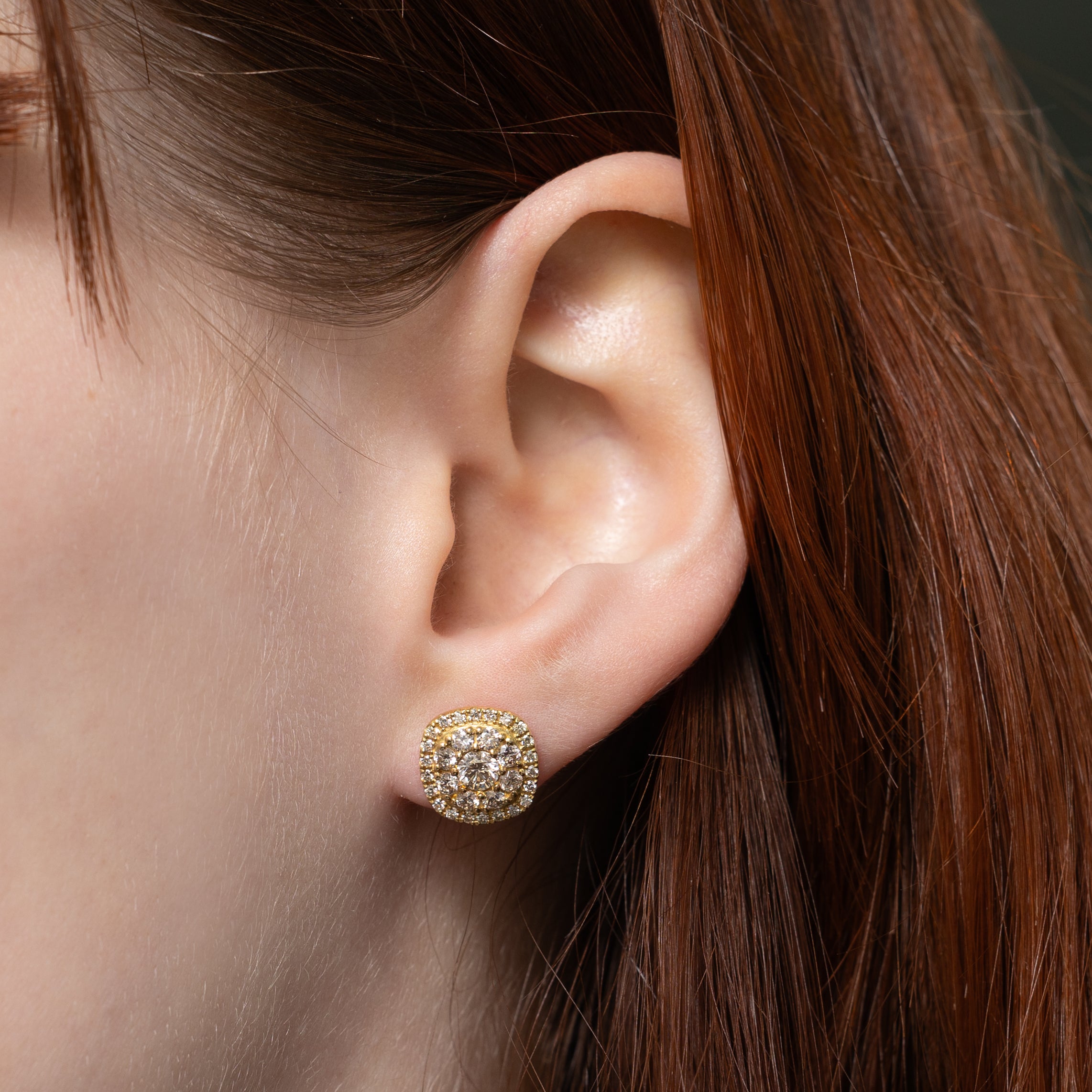 Diamond Cluster Halo Stud Earrings | 1.20ctw