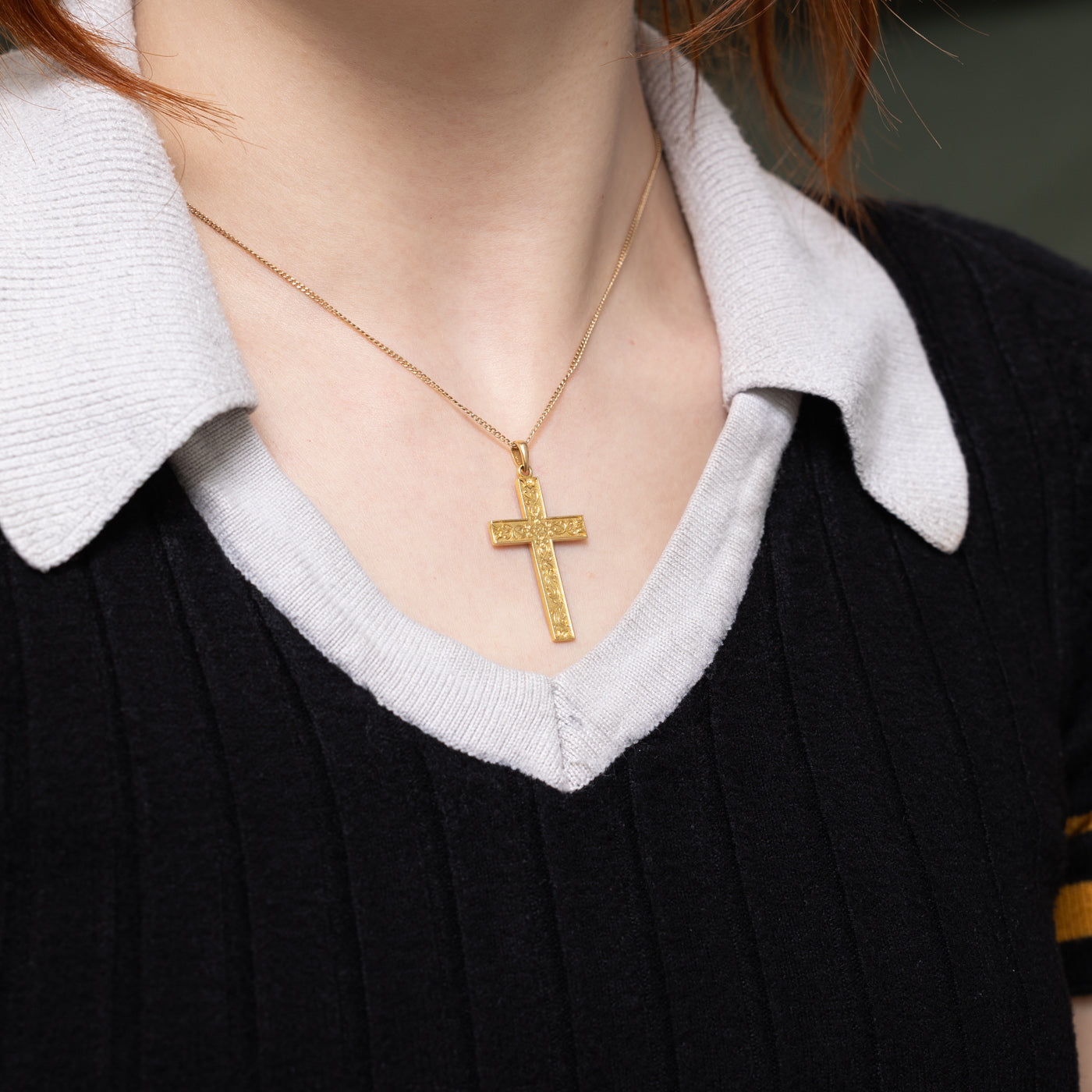 14k Yellow Gold Scrollwork Cross Pendant