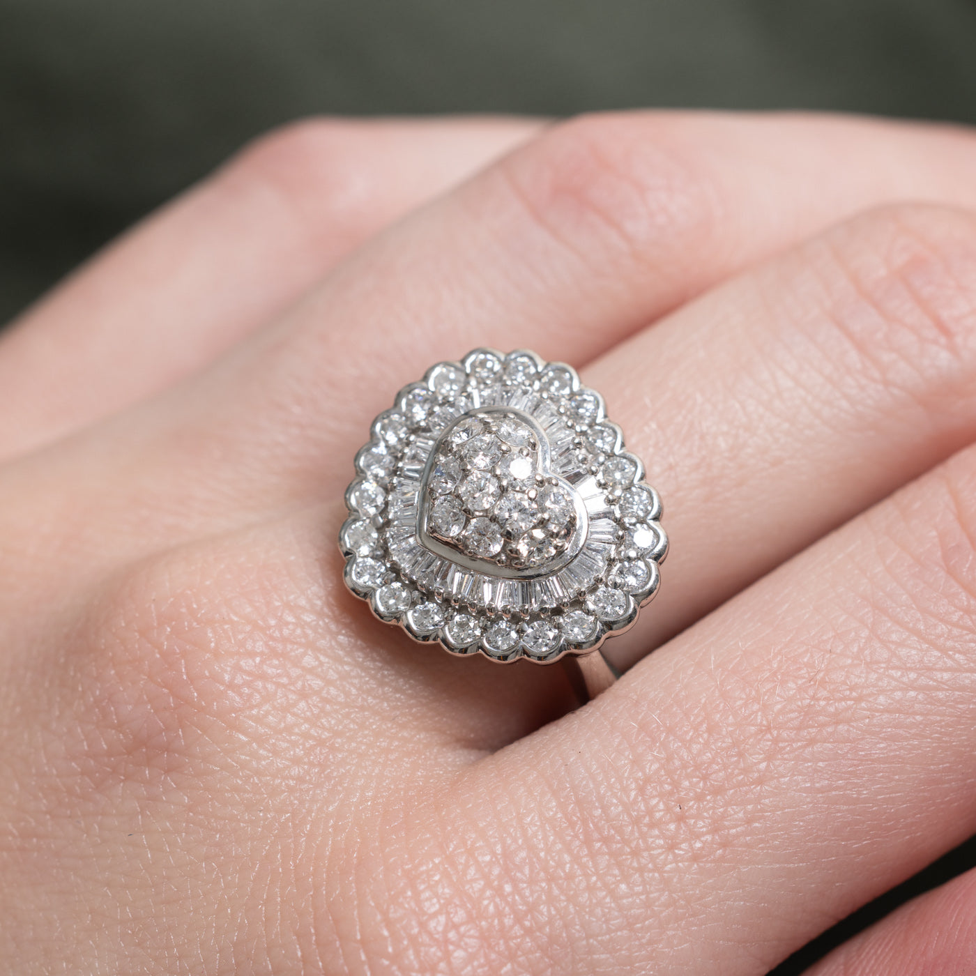 Diamond Cluster Scalloped Heart Cocktail Ring | 2.0ctw | SZ 6.0 |