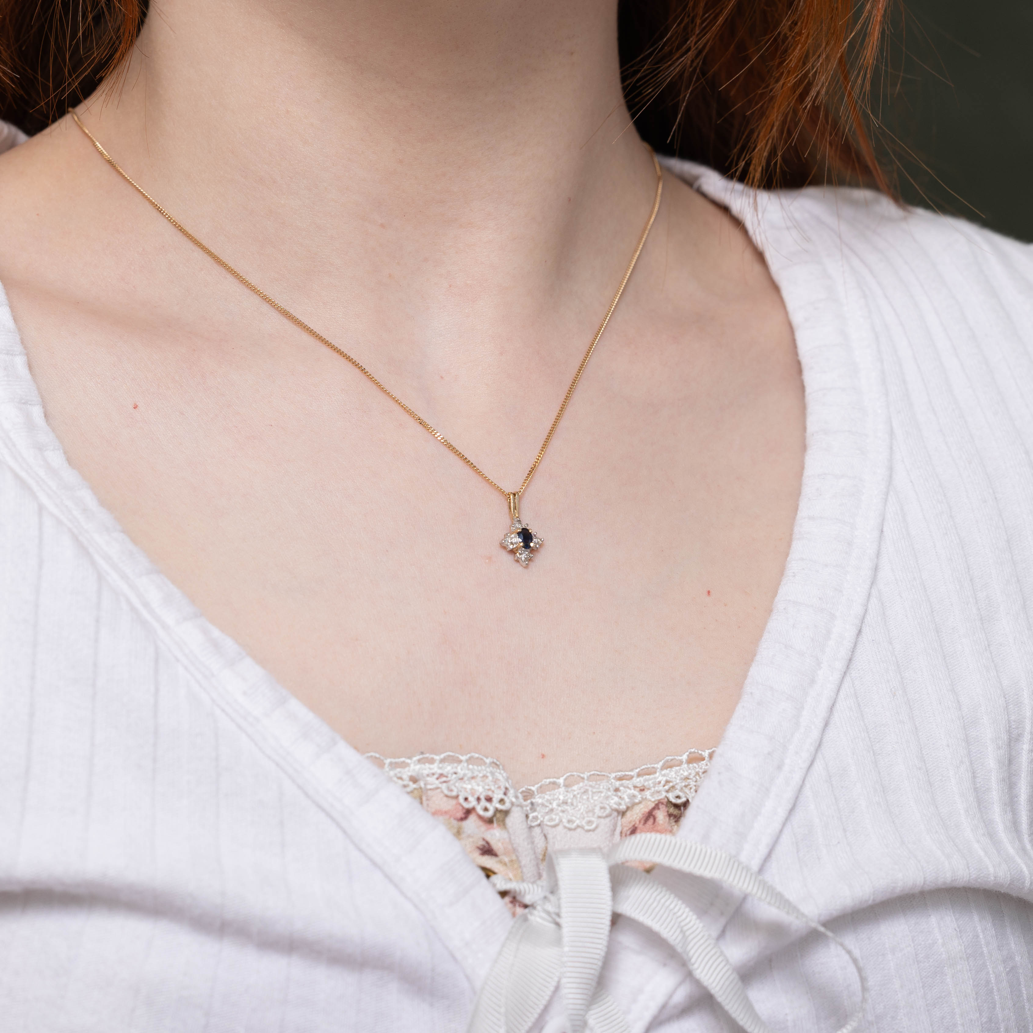10k Sapphire & Diamond Petal Cluster Pendant