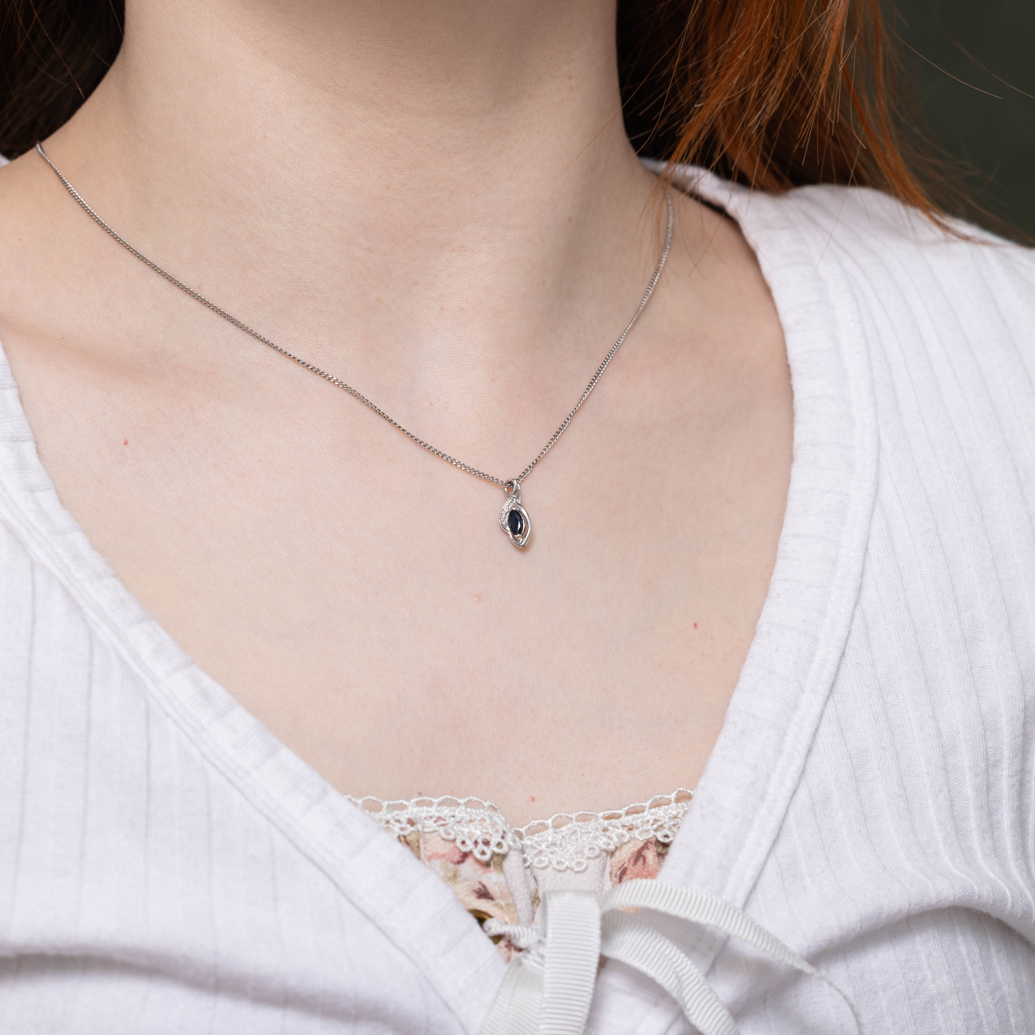 10k Marquise Cut Sapphire & Diamond Accented Pendant