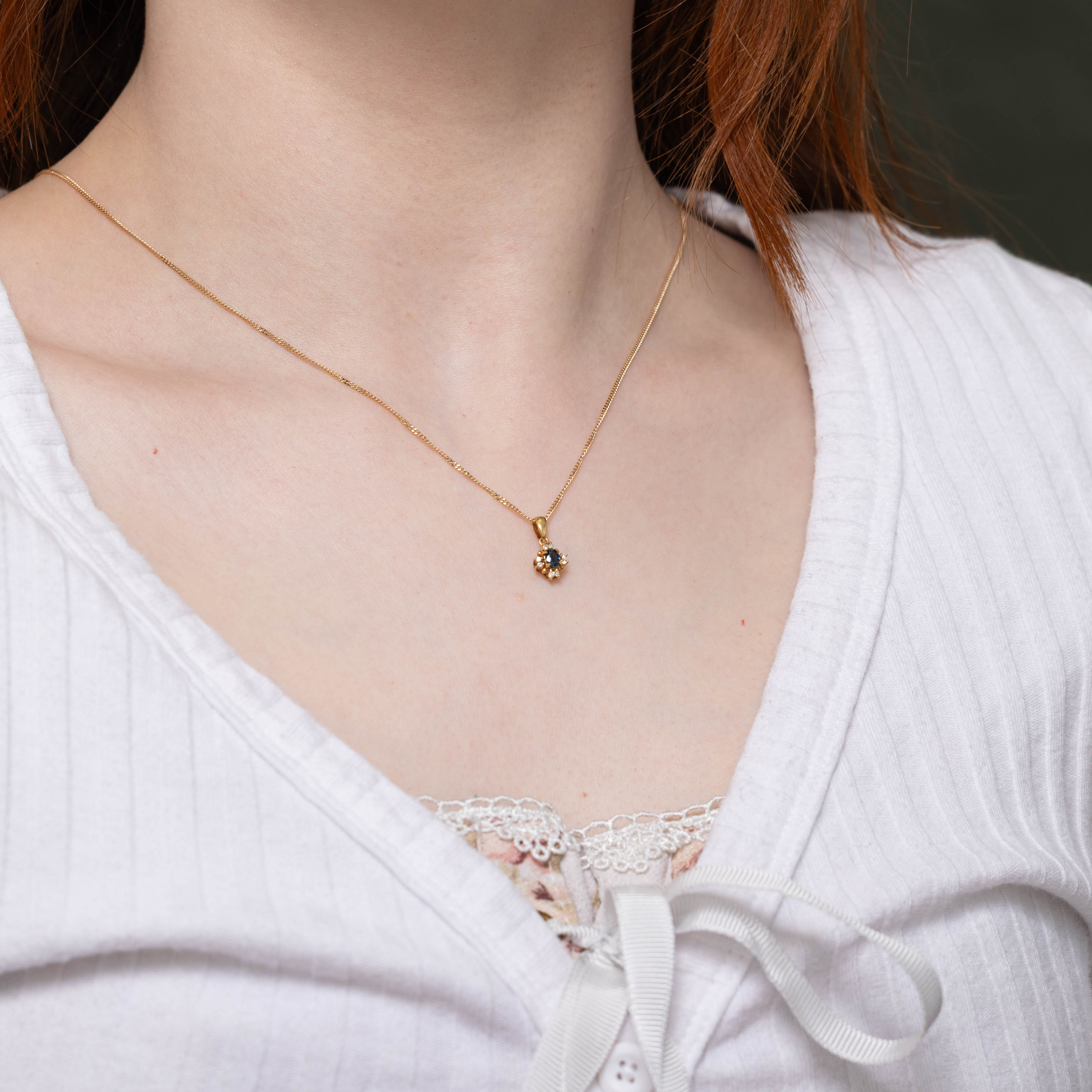 18k Sapphire & Diamond Petal Halo Pendant