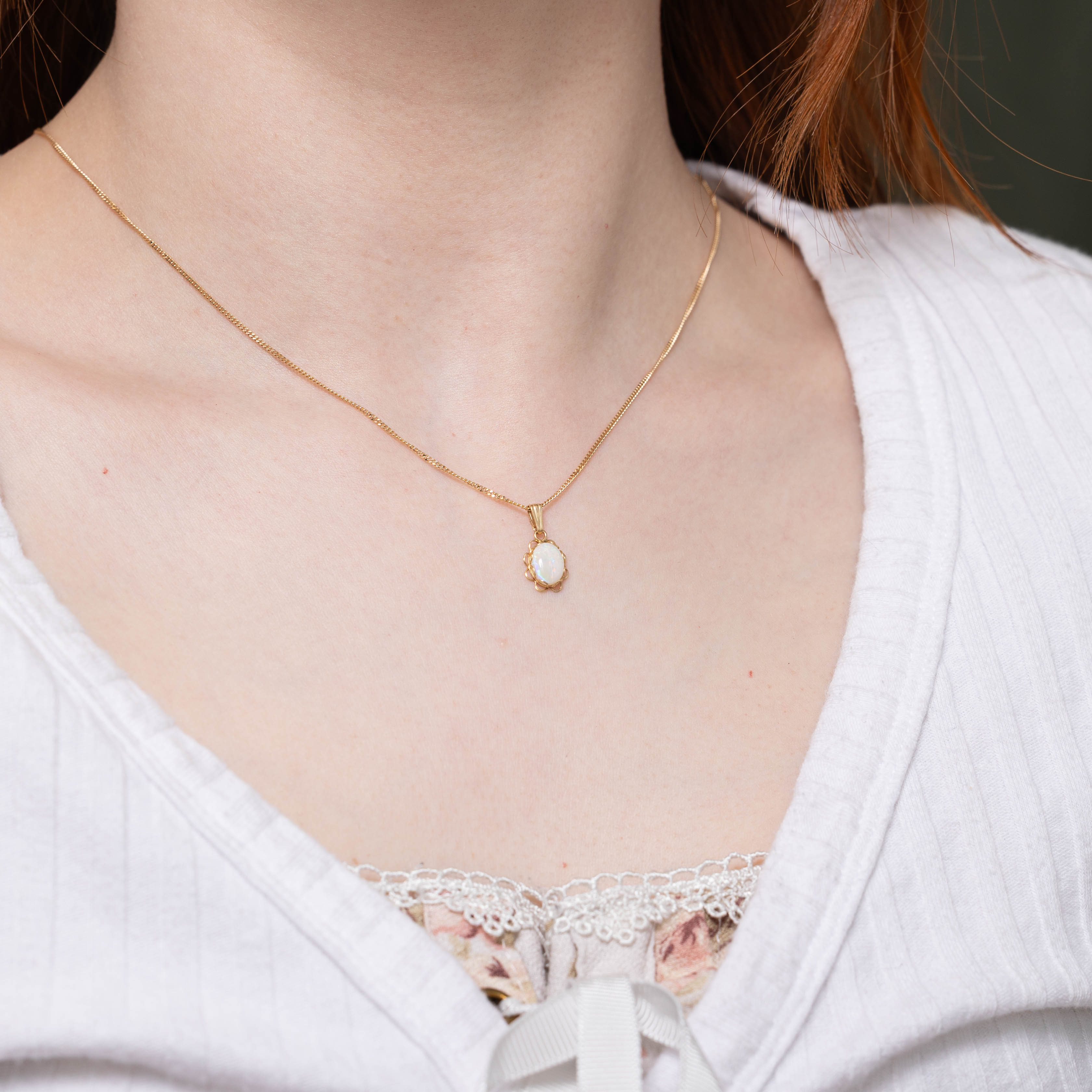14k Opal Scalloped Floral Pendant