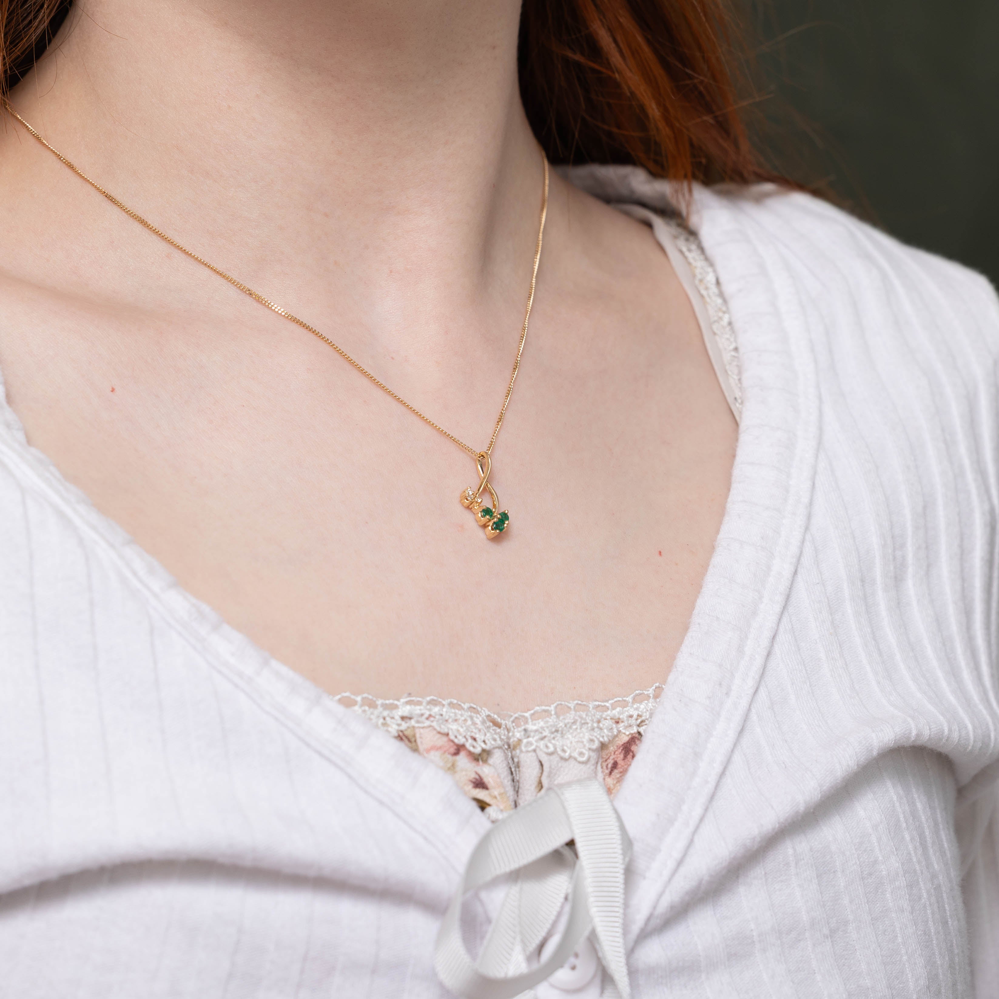 14k Emerald & Diamond Cluster Pendant