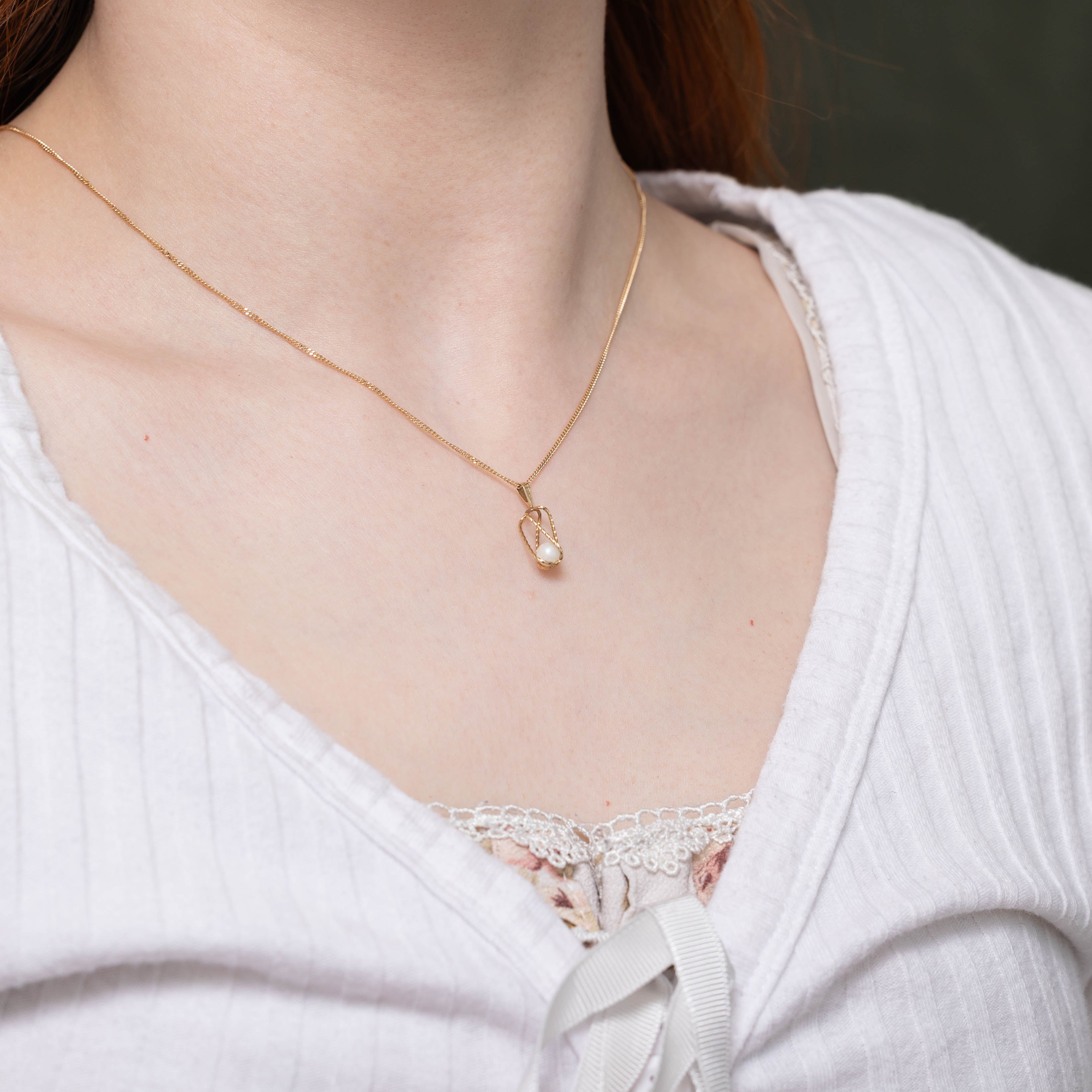 10k Rope Caged Pearl Pendant