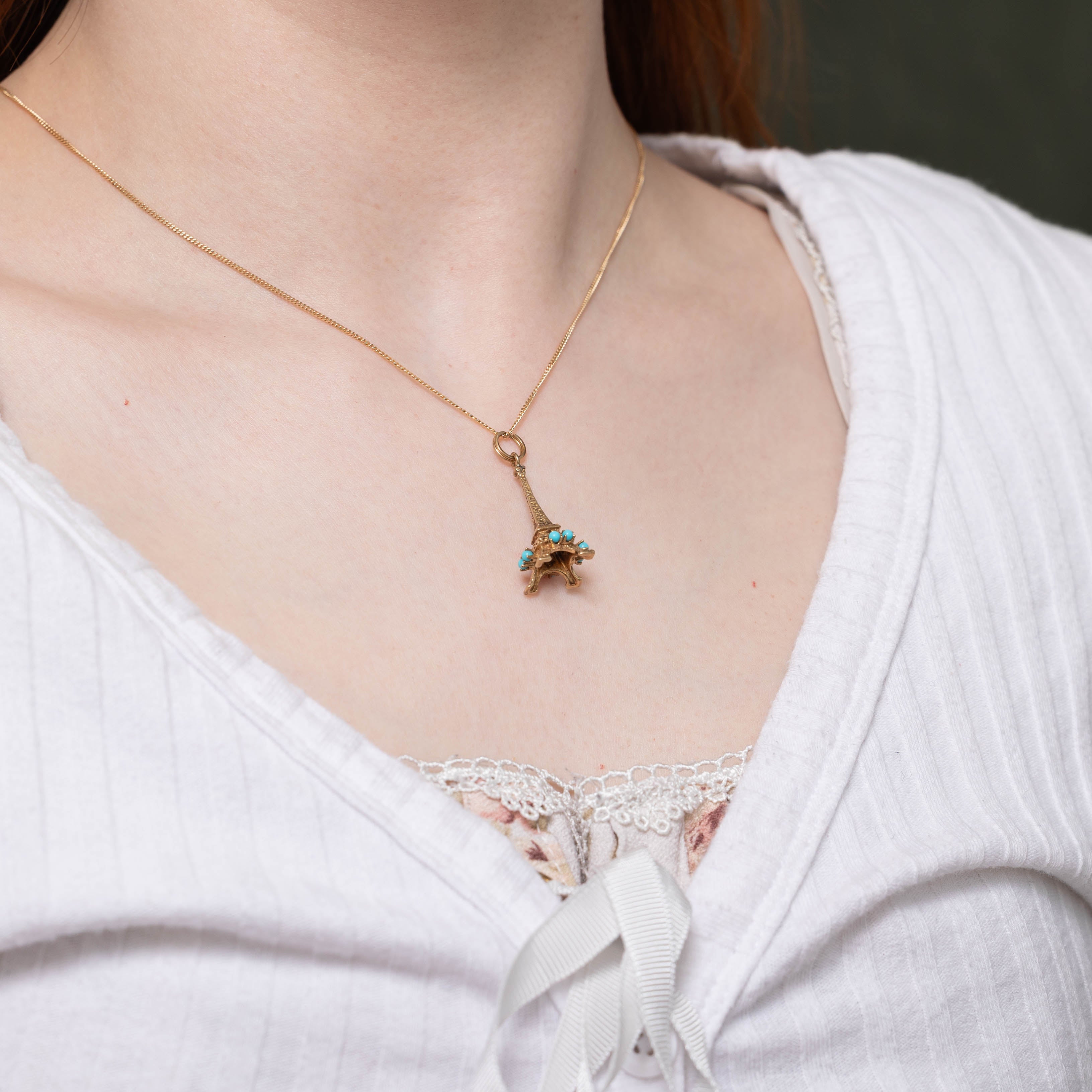 10k Imitation Turquoise Eiffel Tower Charm