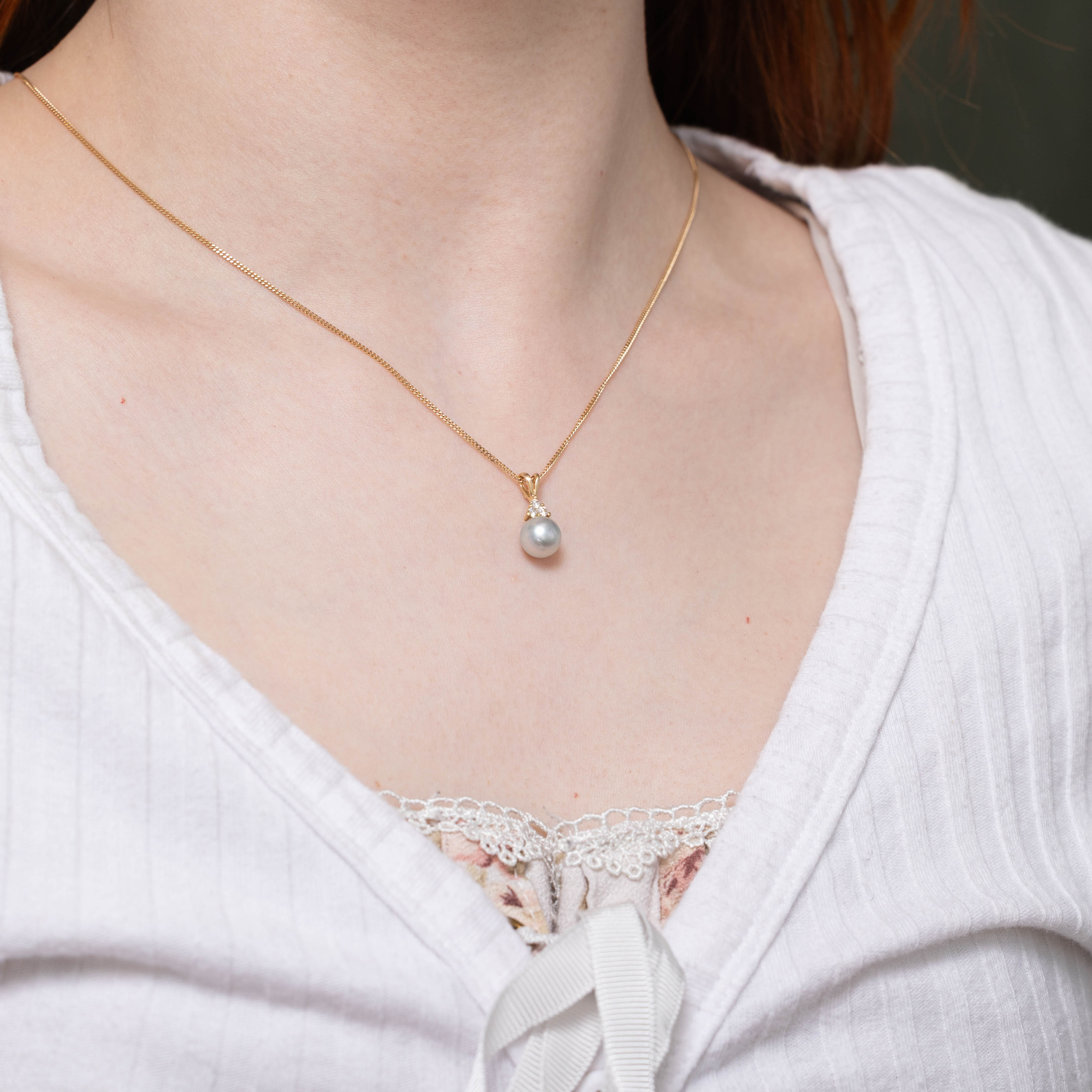 14k Pearl & Diamond Accented Pendant
