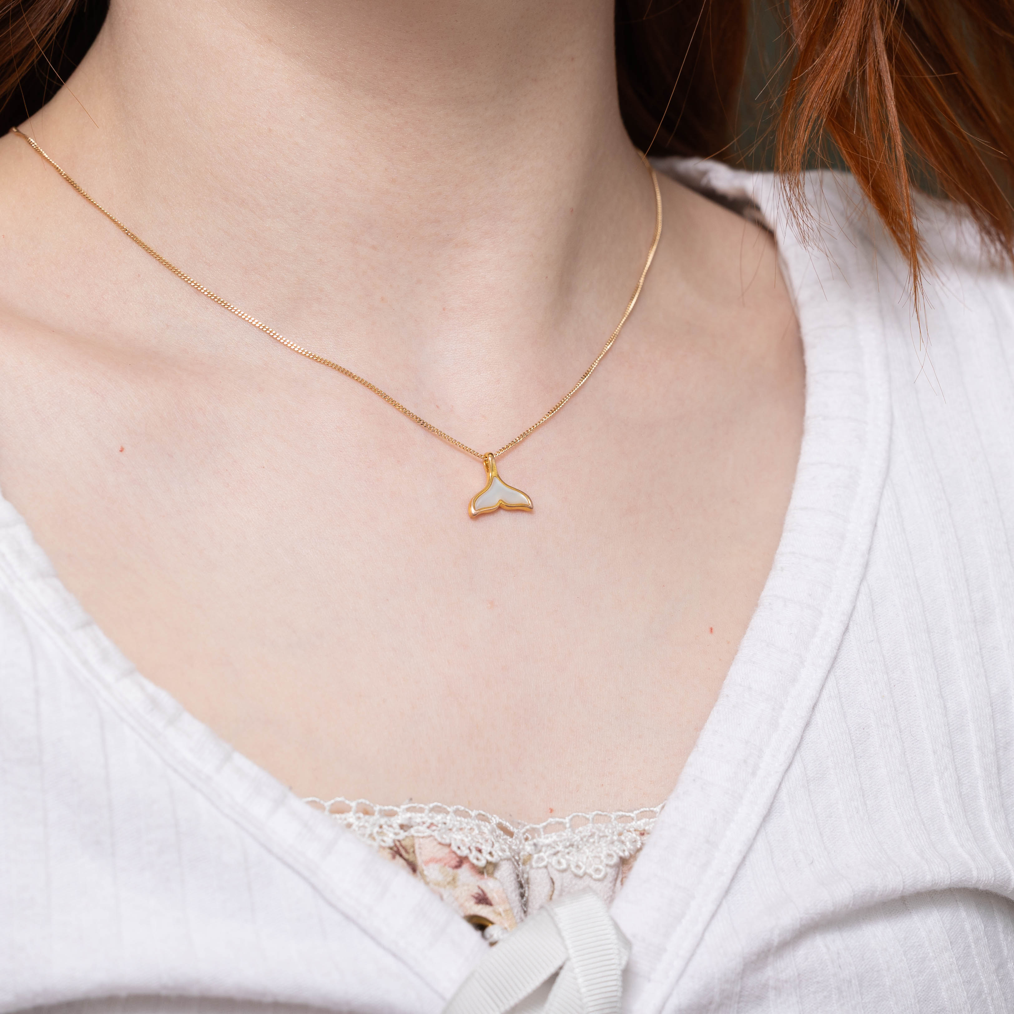 18k Mother of Pearl Dolphin Tail Pendant