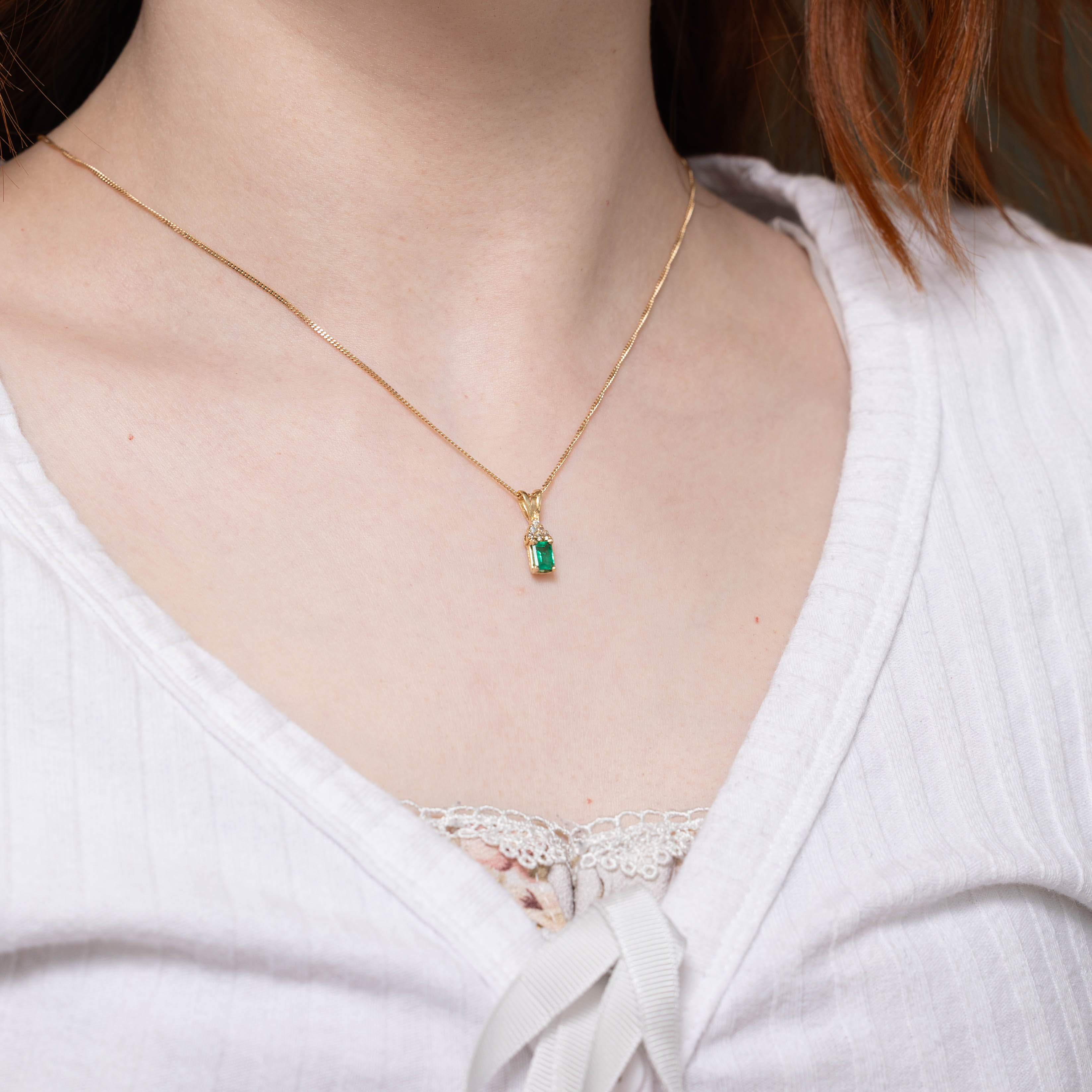 14k Emerald & Diamond Accented Pendant