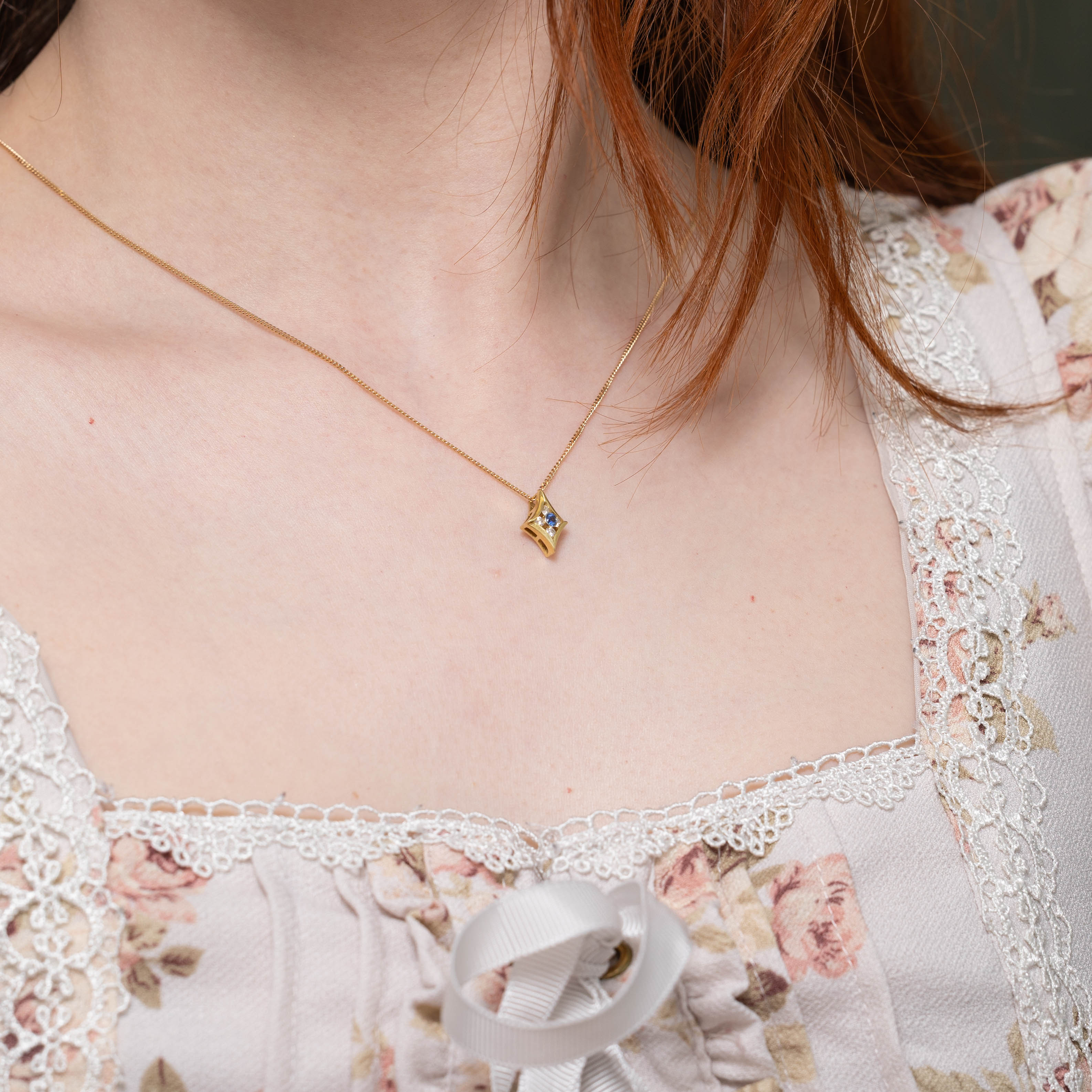 18k Sapphire & Diamond Cluster Geometric Pendant
