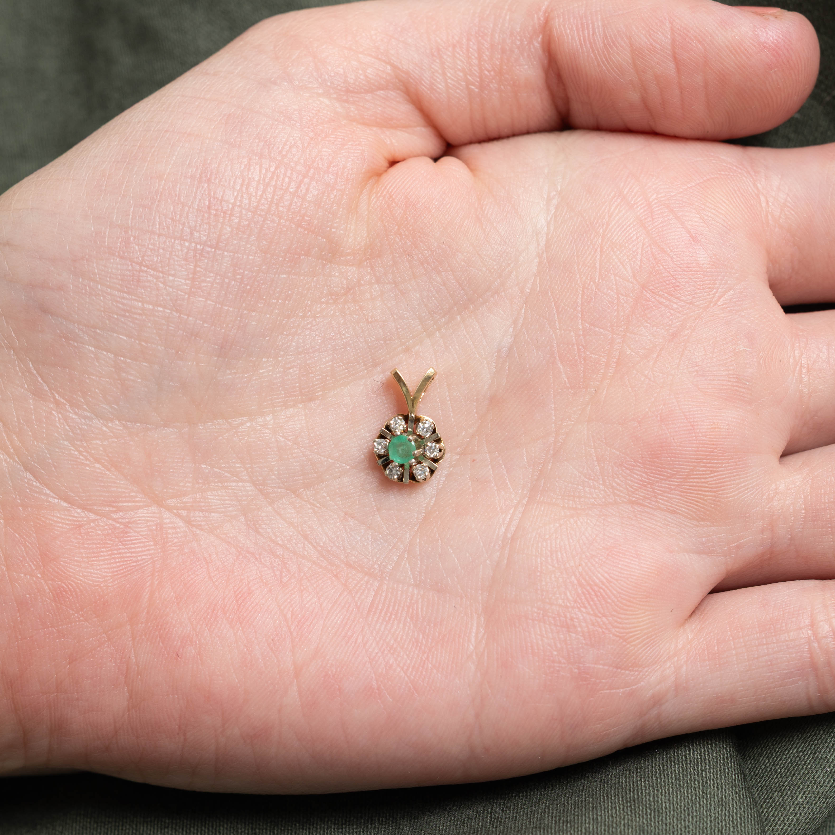 14k Emerald & Diamond Floral Cluster Pendant