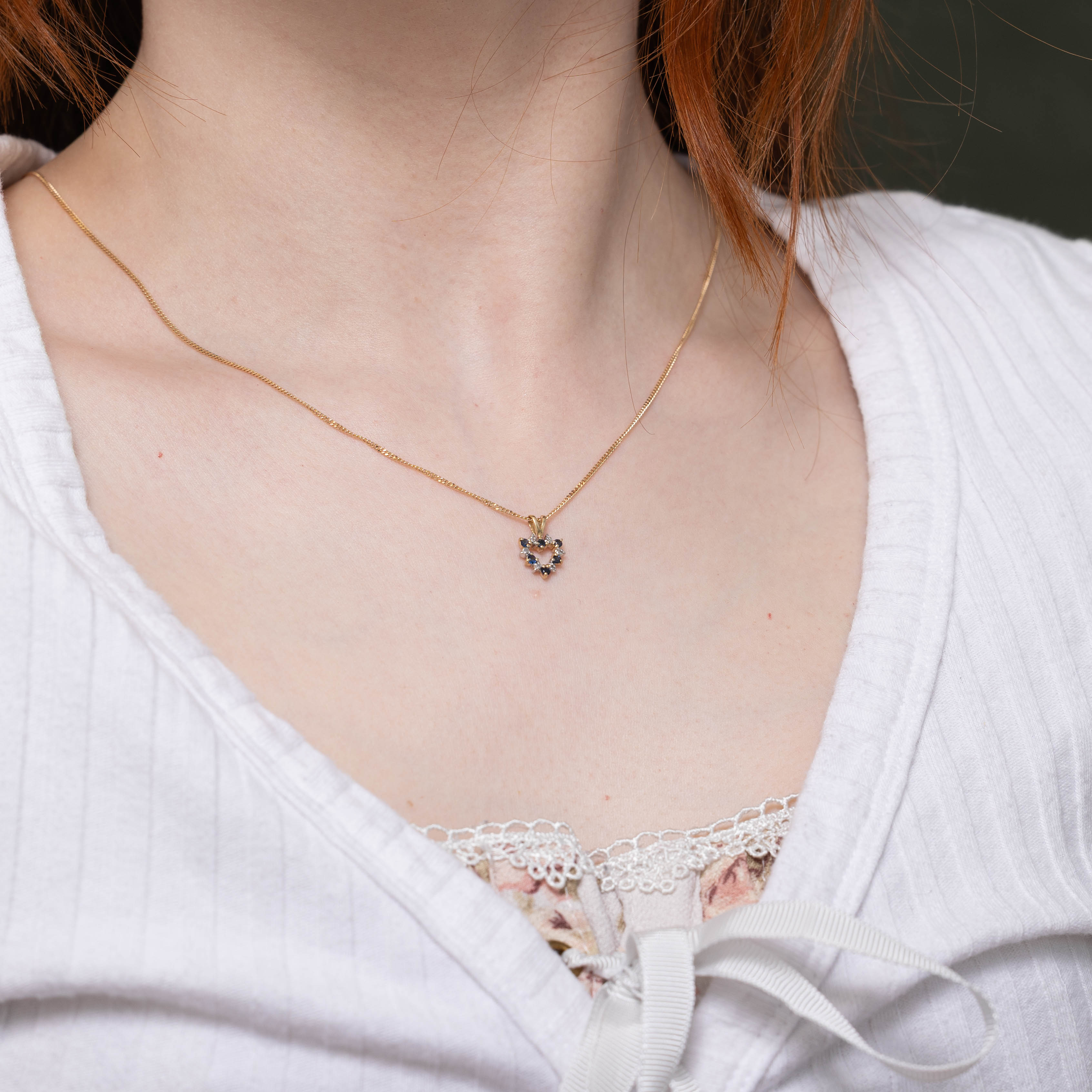 10k Sapphire & Diamond Open Heart Pendant