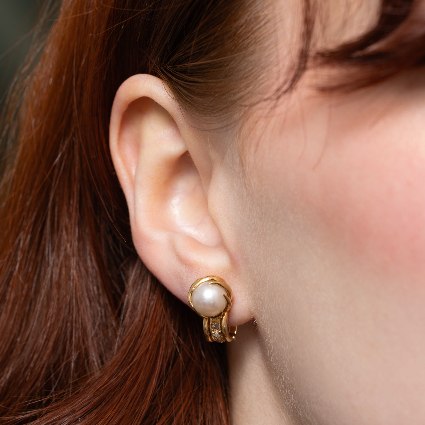 Vintage Pearl & Diamond Clip On Earrings | 0.06ctw