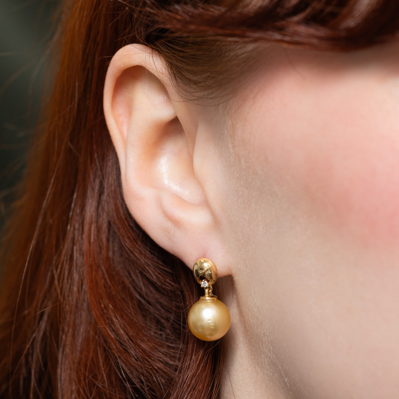 South Sea Golden Pearl & Diamond Drop Earrings | 0.04ctw