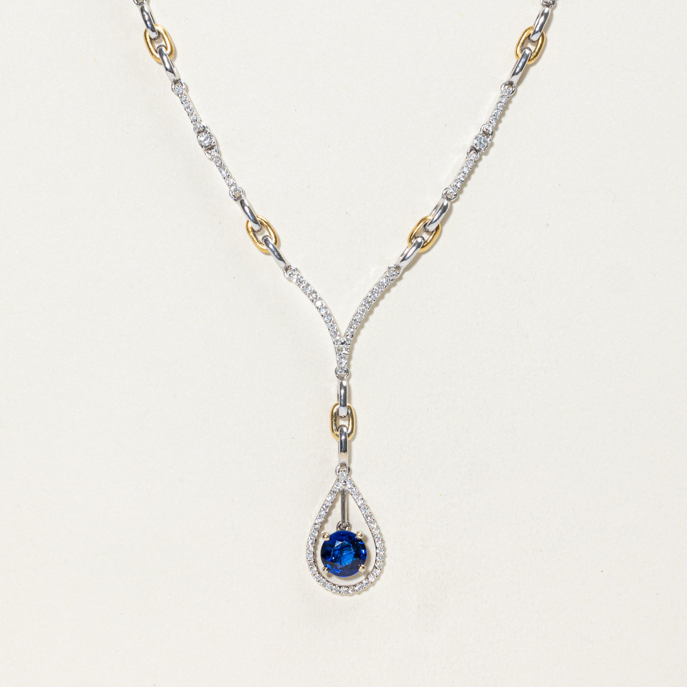 18k Sapphire & Diamond Pear Shaped Drop Necklace | 1.25ct, 0.50ctw | 16"