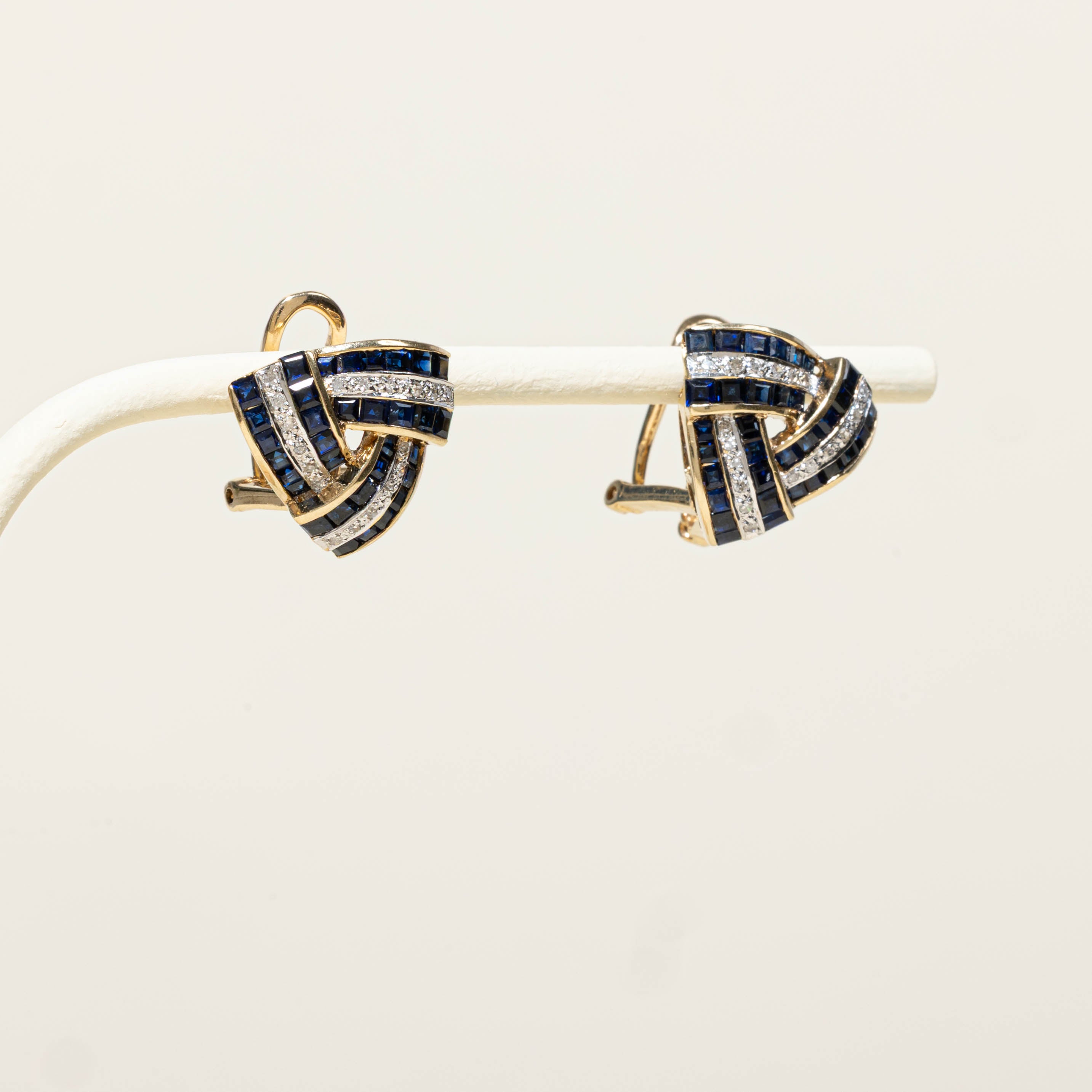 14k Sapphire & Diamond Geometric Earrings | 1.50ctw, 0.18ctw