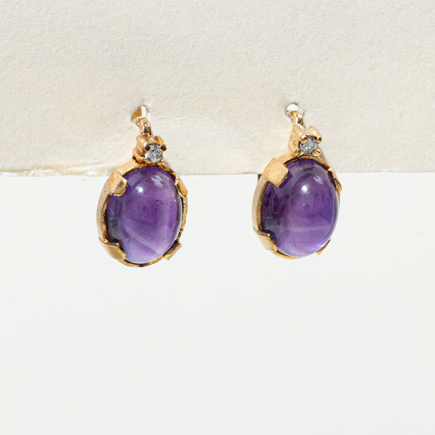 Cabochon Amethyst & Diamond Stud Earrings | 7.0ctw, 0.04ctw |