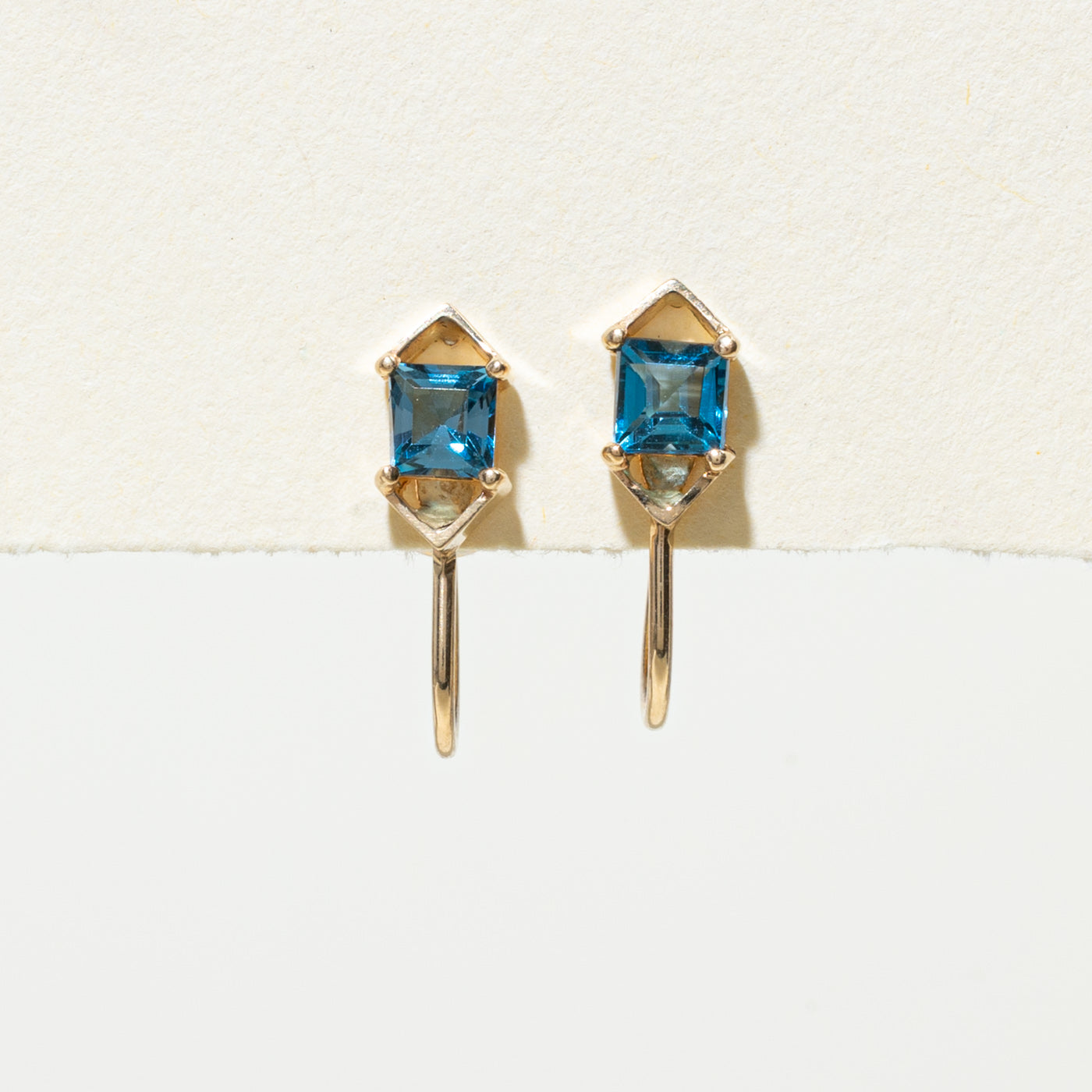 Blue Topaz Geometric Stud Screw Clip Earrings | 0.36ctw |