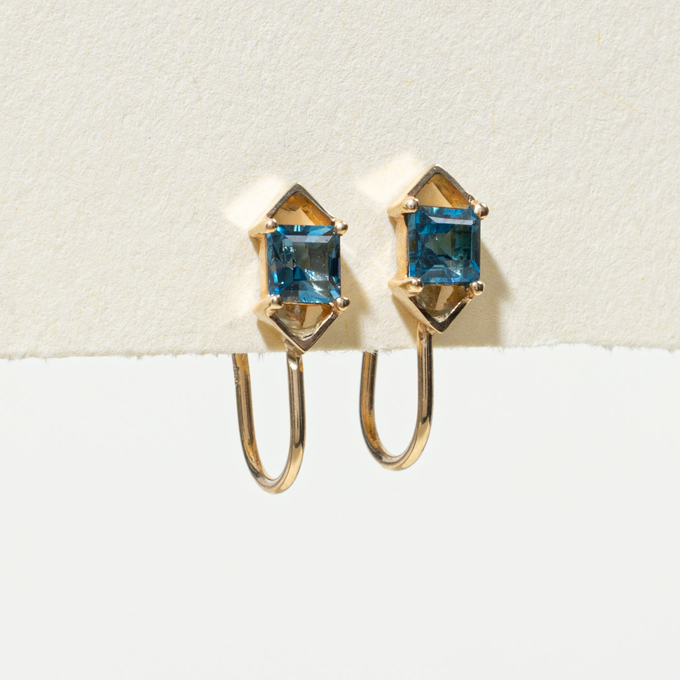 Blue Topaz Geometric Stud Screw Clip Earrings | 0.36ctw |