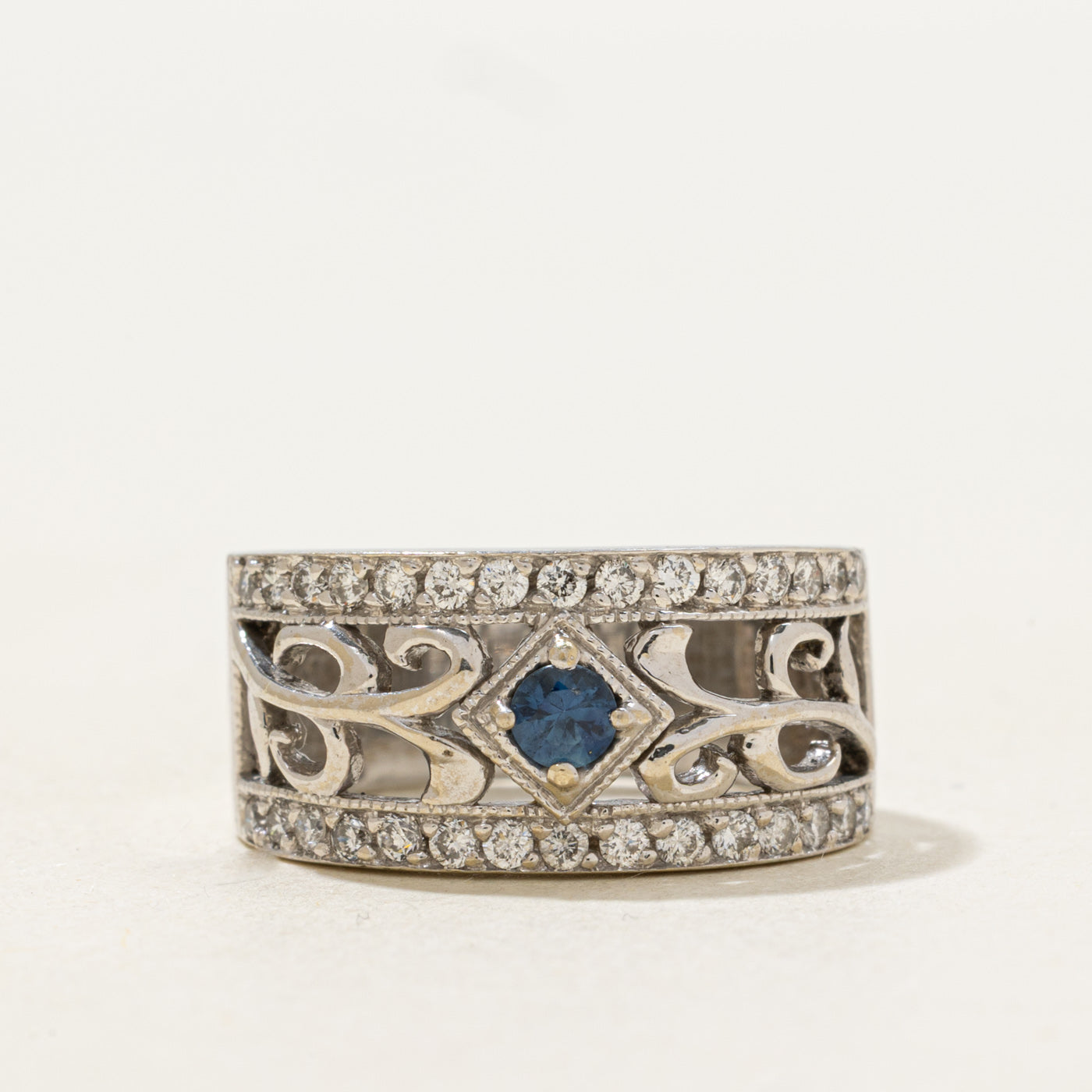Sapphire & Diamond Leaf Design Band | 0.15ct, 0.3ctw | SZ 6.25 |