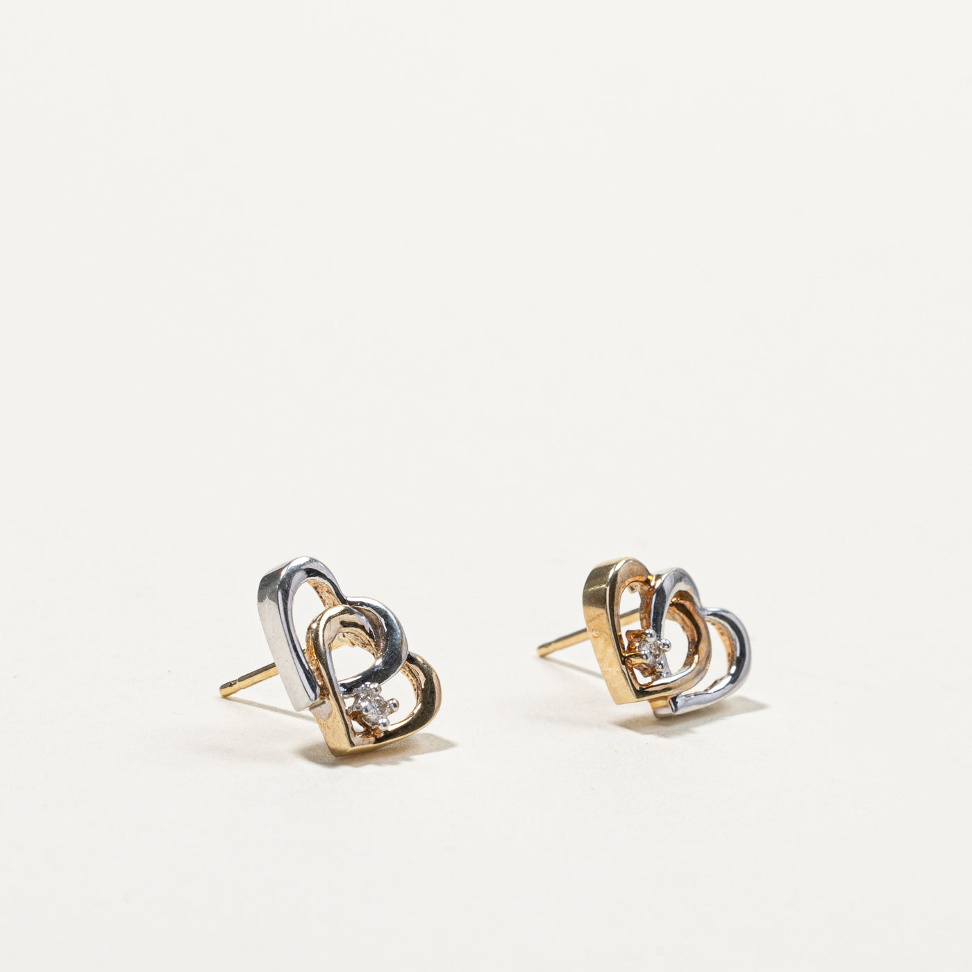 Double Heart Diamond Stud Earrings | 0.03ctw |