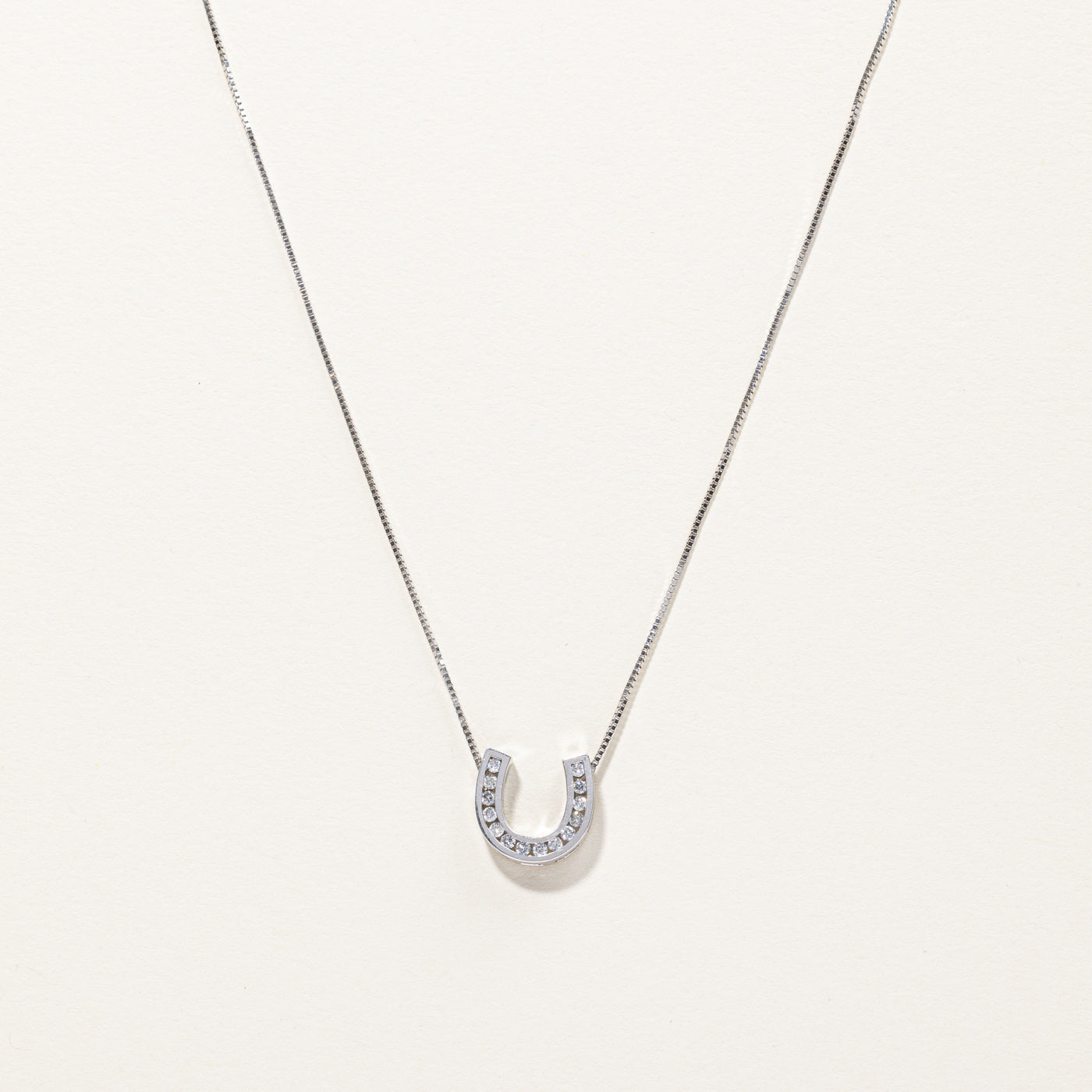 Channel Set Diamond Horseshoe Pendant Necklace | 0.28ctw | 18"|