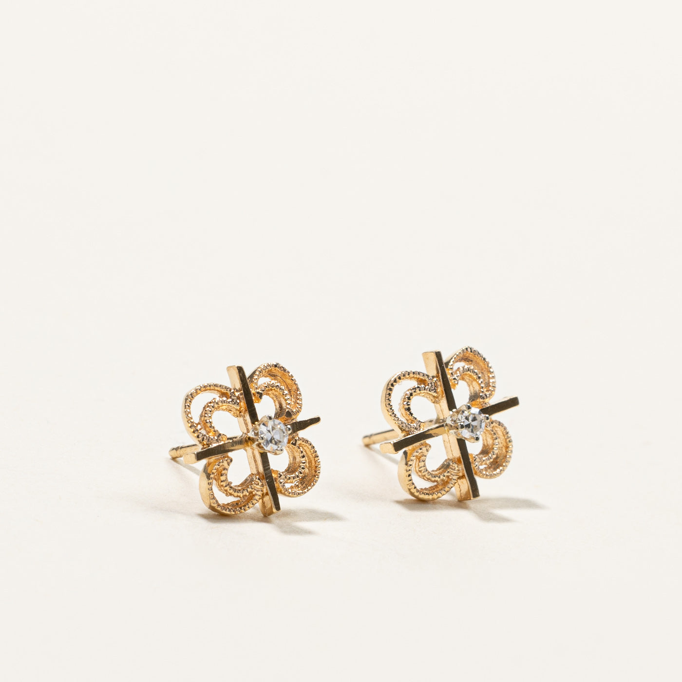 Diamond Filigree Gold Stud Earrings | 0.04ctw |