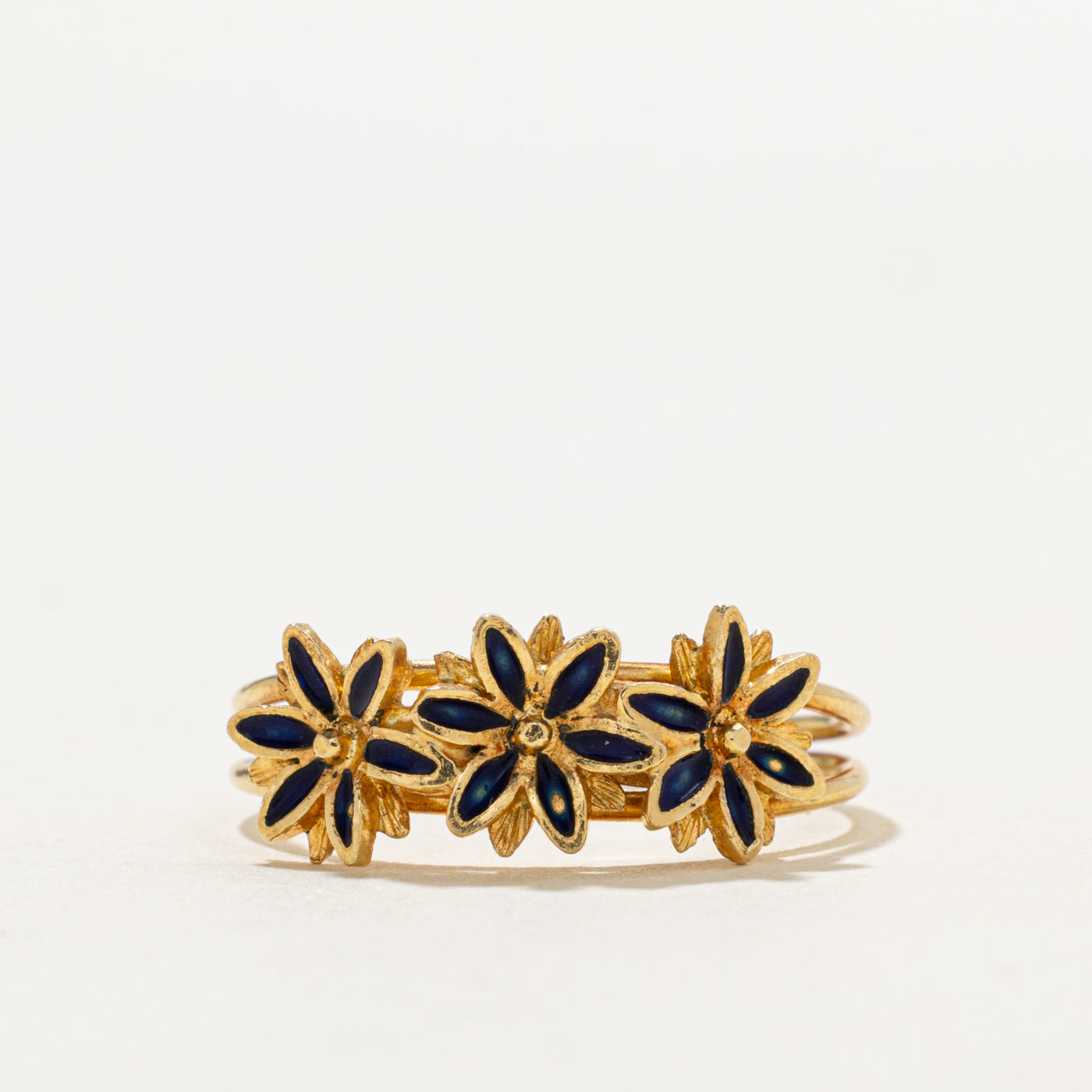 18k Yellow Gold Enamel Flower Ring | SZ 7.25
