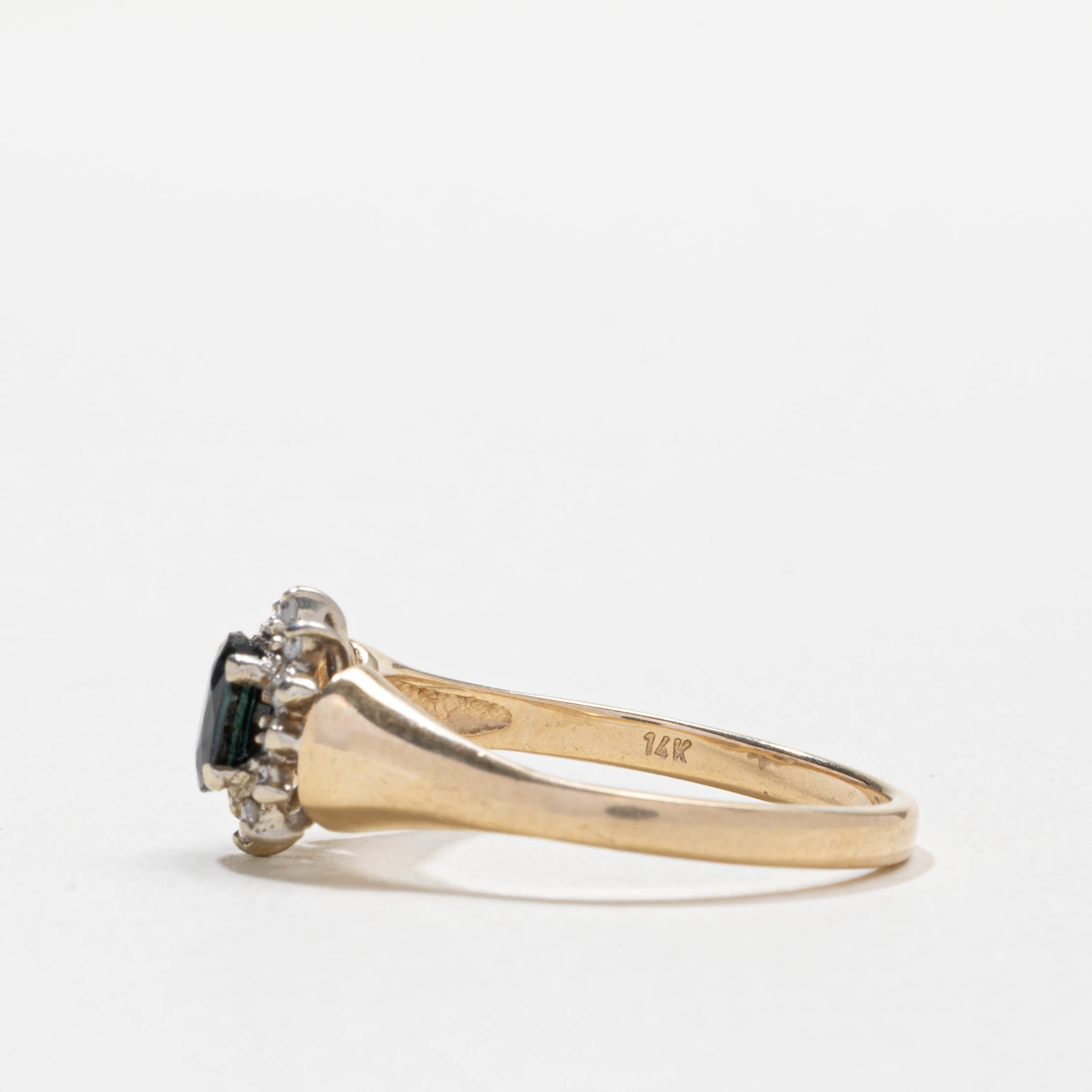 14k Oval Cut Sapphire & Diamond Petal Halo Ring | SZ 8.75