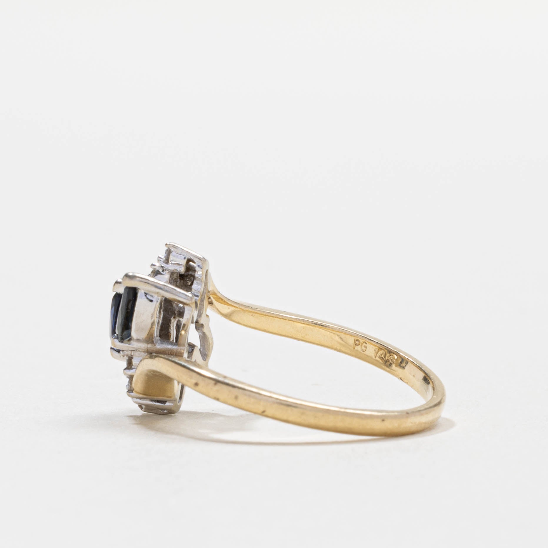 14k Three Stone Sapphire & Diamond Cluster Bypass Ring | SZ 5.75