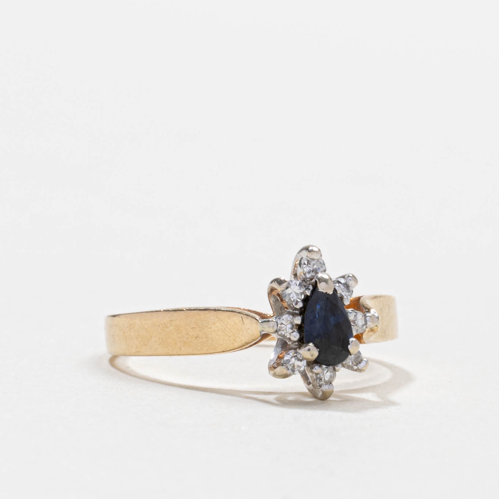 14k Pear Cut Sapphire & Diamond Petal Cluster Ring | SZ 5.25