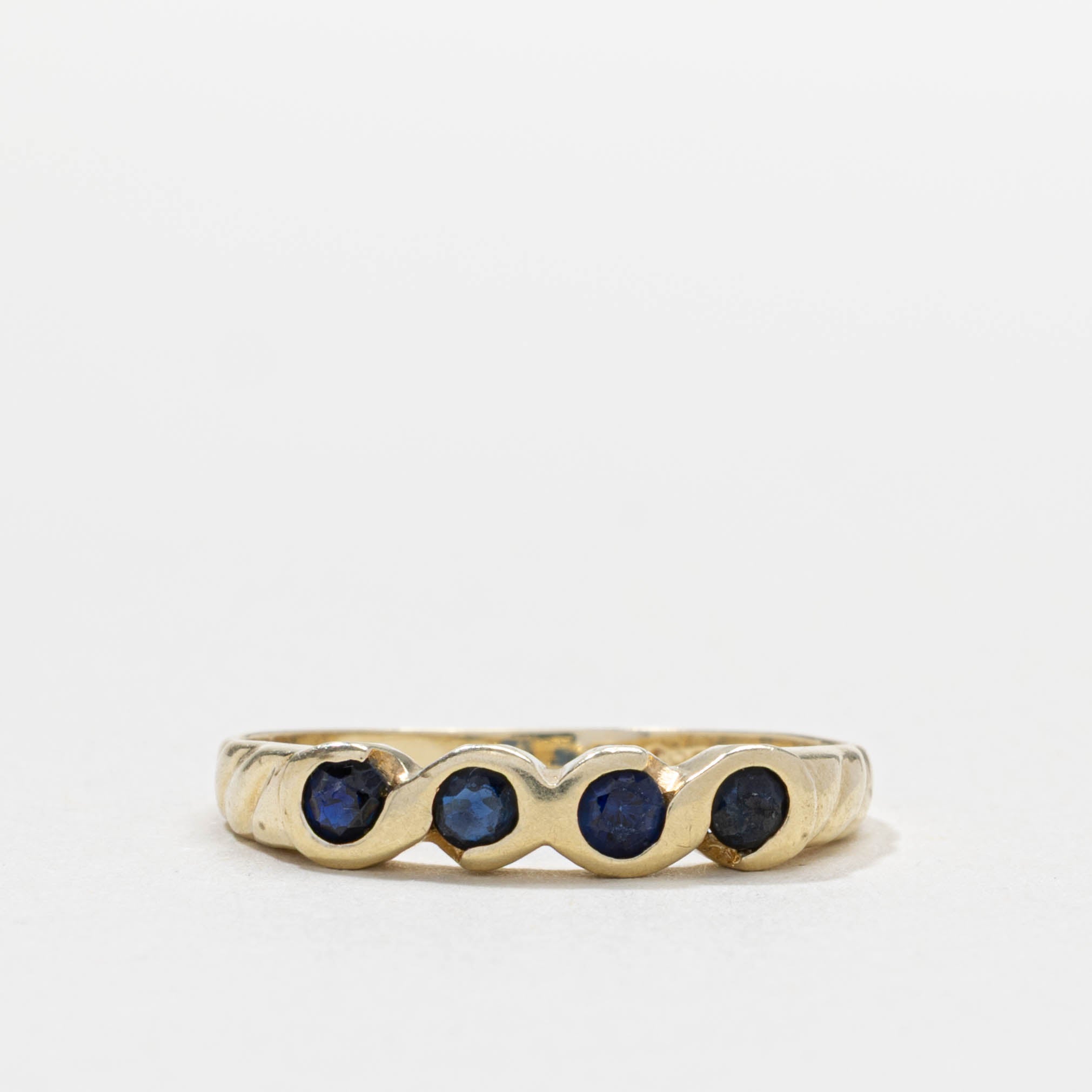 14k Bezel Set Four Stone Sapphire Ring | SZ 6.5