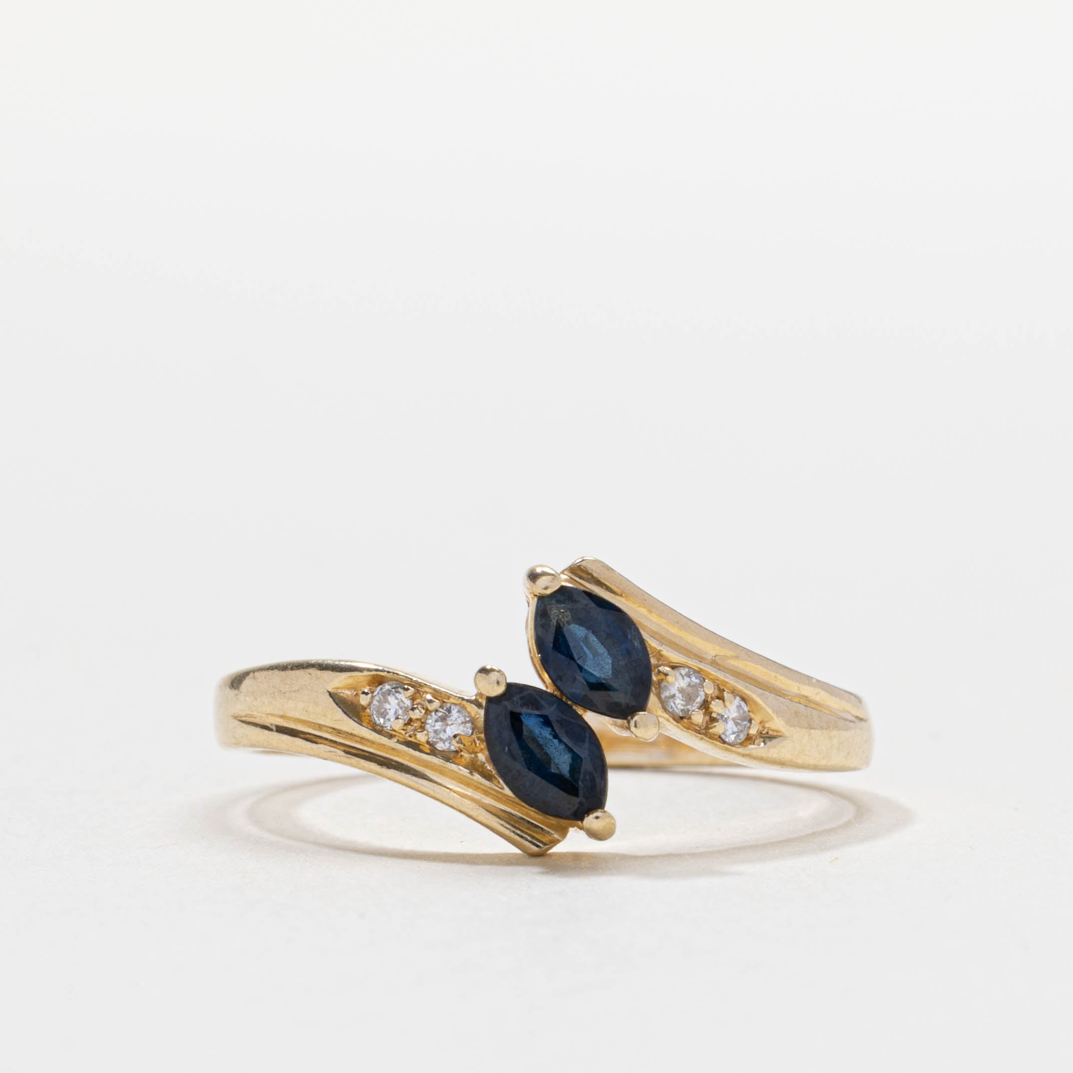 14k Two Stone Sapphire Bypass Ring | SZ 8
