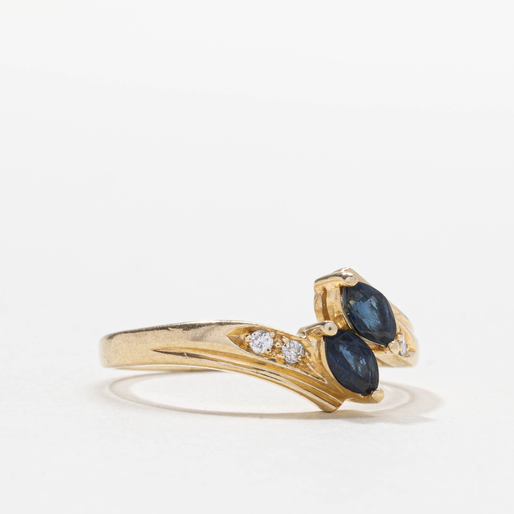 14k Two Stone Sapphire Bypass Ring | SZ 8