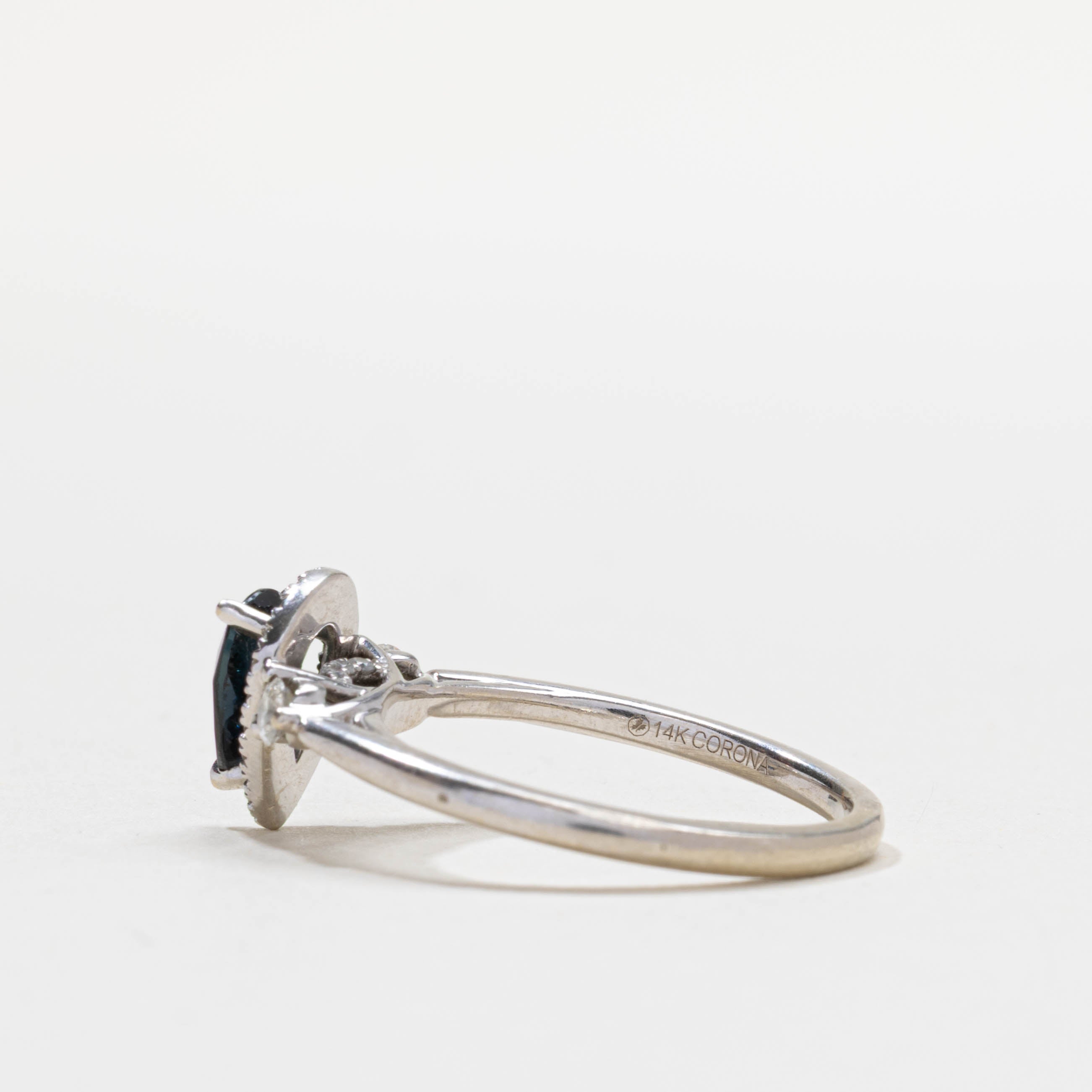 14k Pear Cut Sapphire & Diamond Halo Ring | SZ 6.25