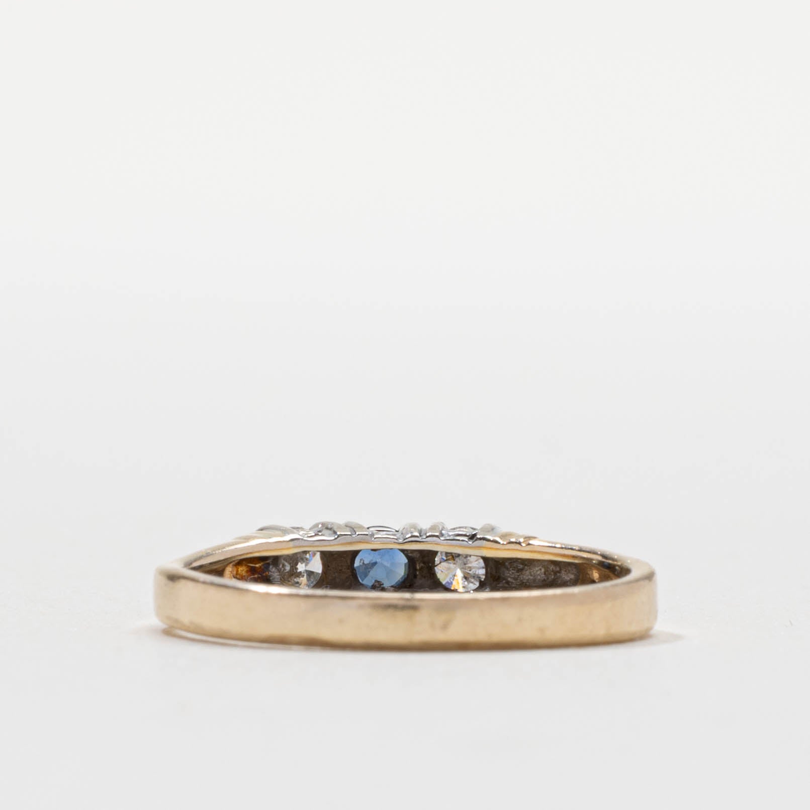 14k Three Stone Sapphire & Diamond Ring | SZ 5.25
